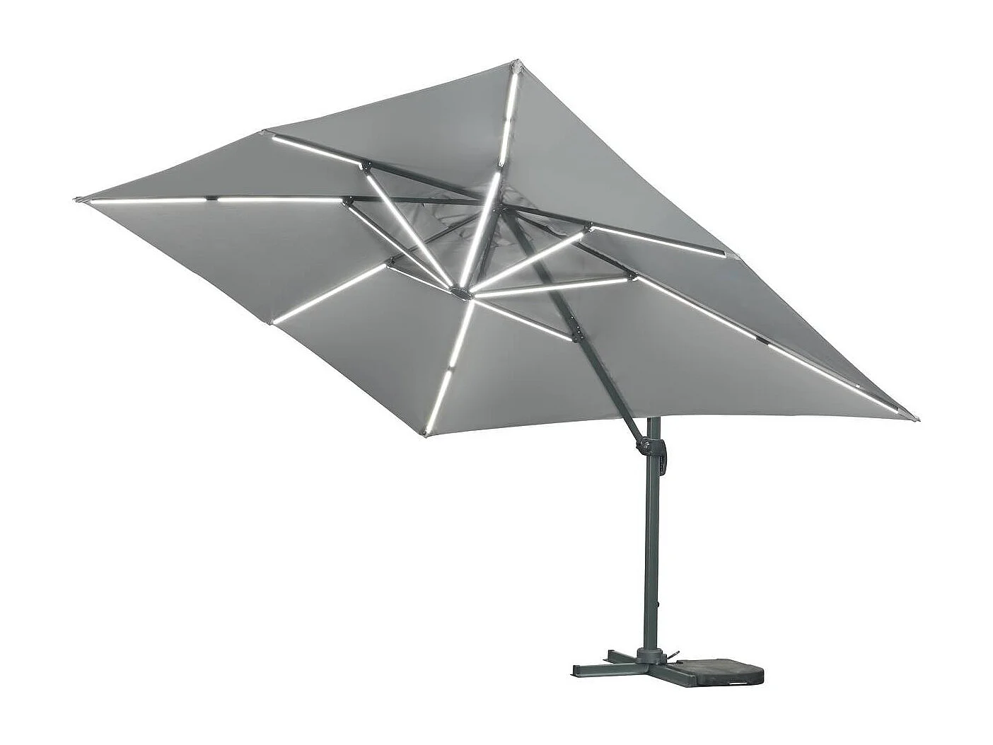 Guarda-sol jardim deportado LED Alu "Sun 3 Luxe" - Quadrado - 3 x 3 m - Cor Cinza - Lajes pesadas incluídas