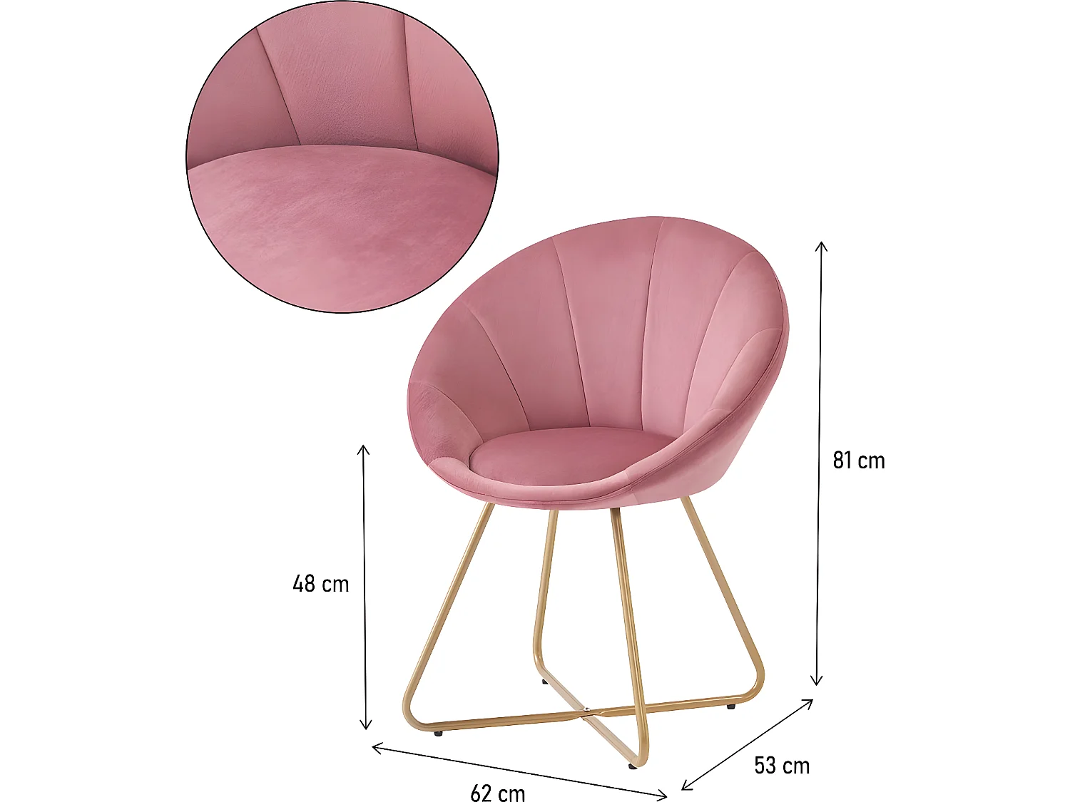 Conjunto de 2 cadeiras de jantar em veludo rosa "Rosalie"