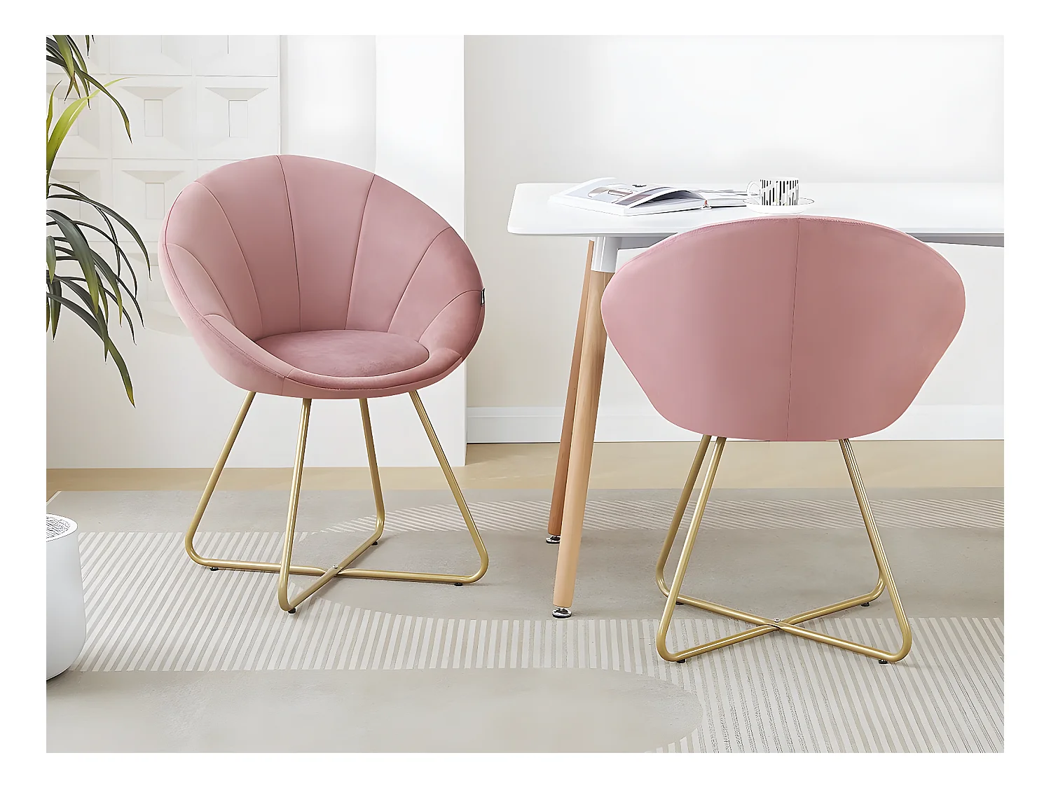 Lot de 2 chaises de salle manger en velours "Rosalie" - Rose