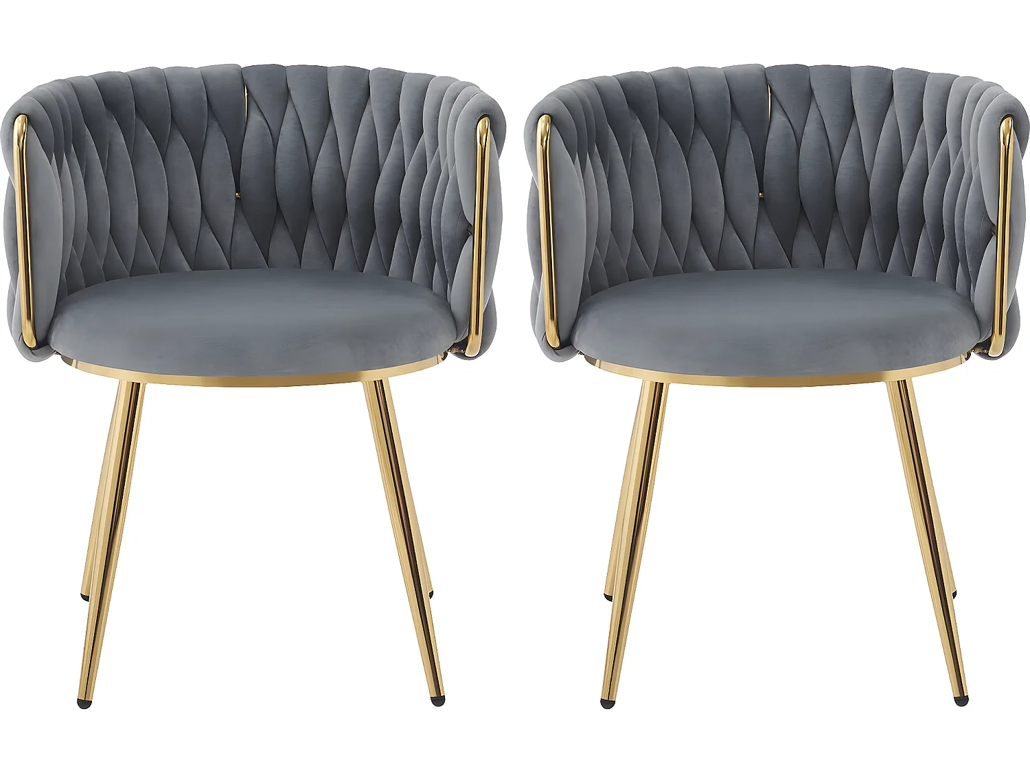 Stühle aus Samt mit Flechtung 2er-Set "Isa" - Grau