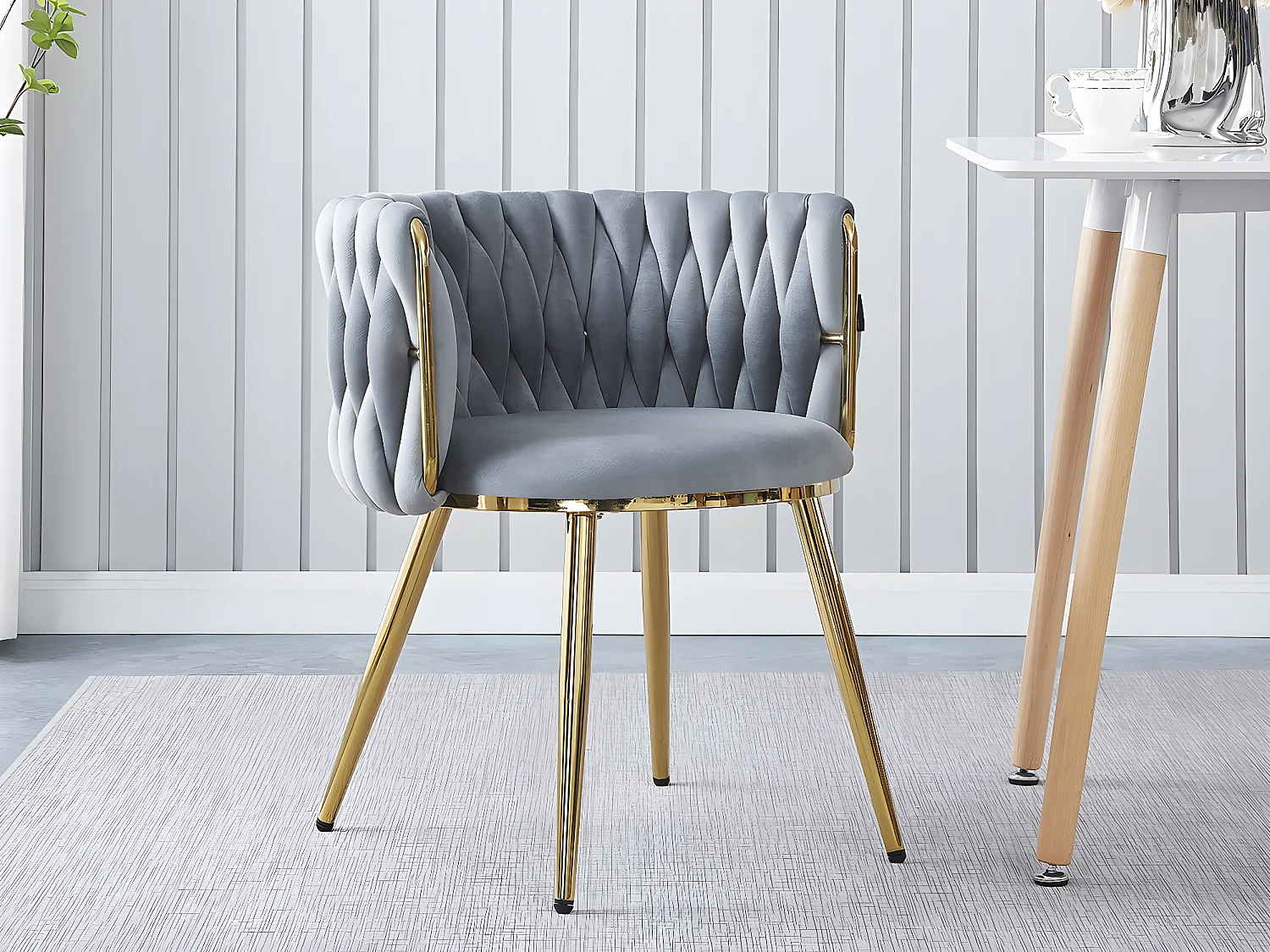 Stühle aus Samt mit Flechtung 2er-Set "Isa" - Grau