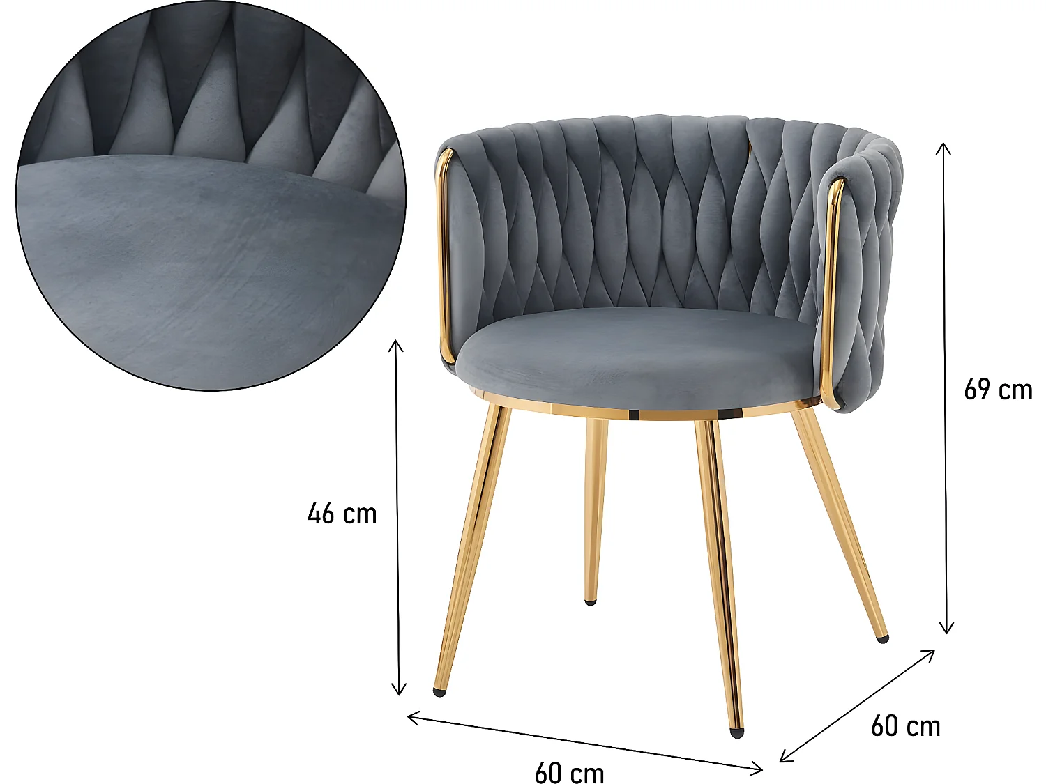 Stühle aus Samt mit Flechtung 2er-Set "Isa" - Grau