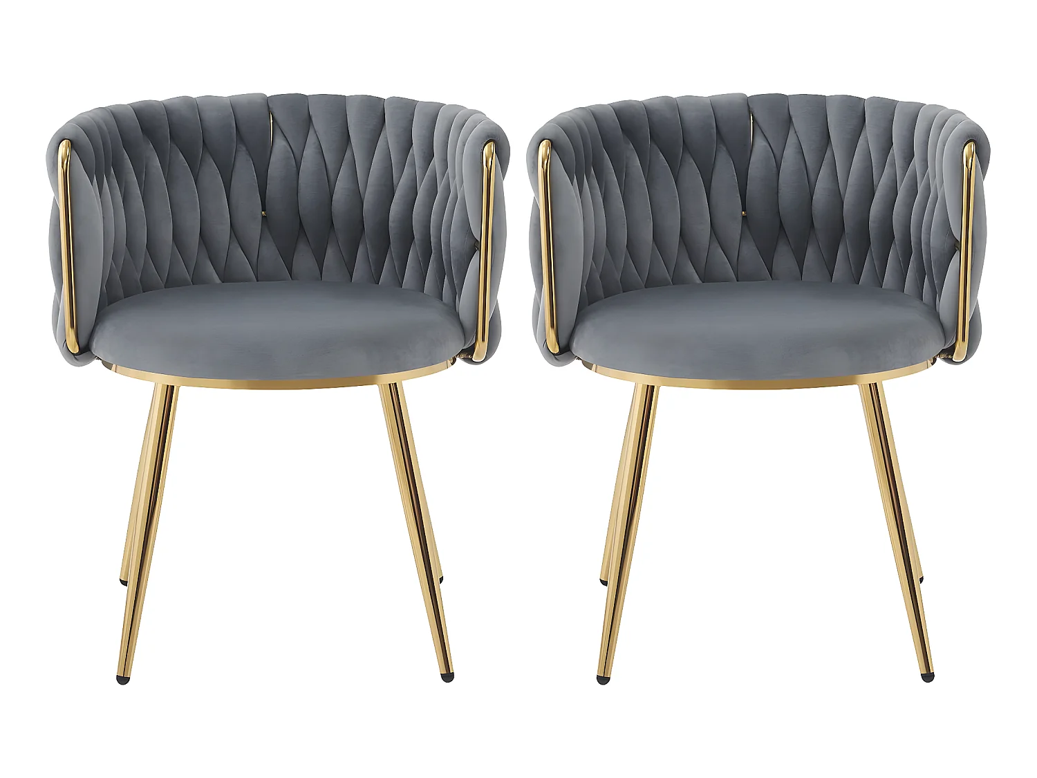 Set van 2 grijze fluwelen "Isa" eetkamerstoelen met gevlochten rugleuning