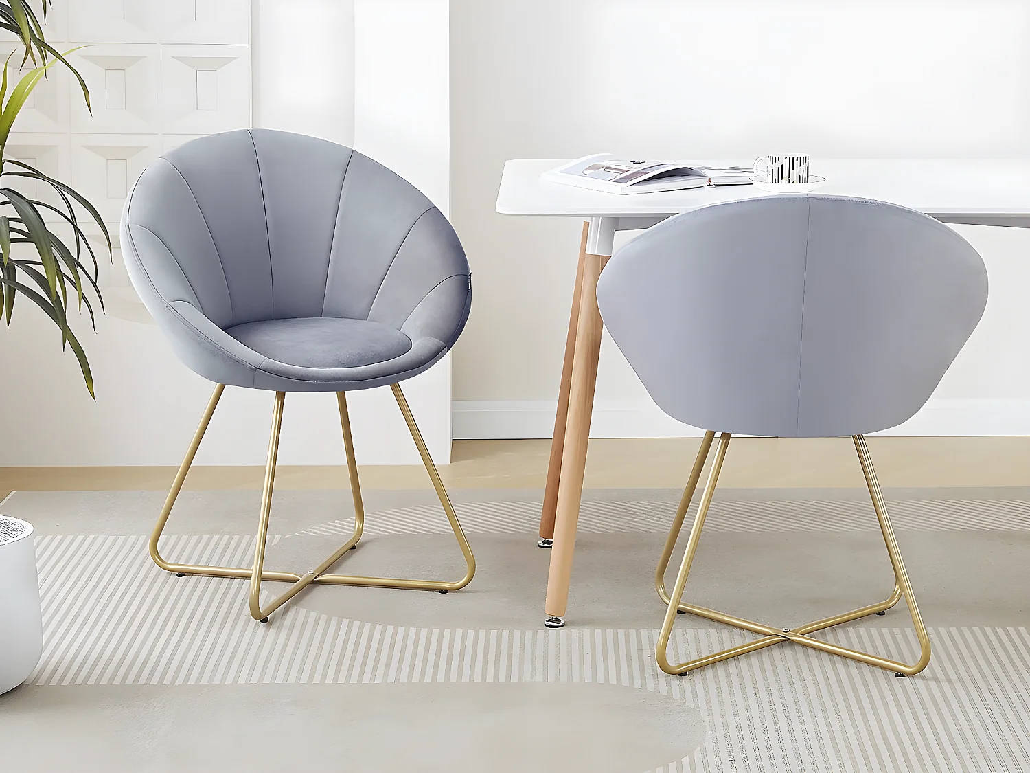 Set van 2 grijze fluwelen stoelen "Rosalie" voor eetkamer