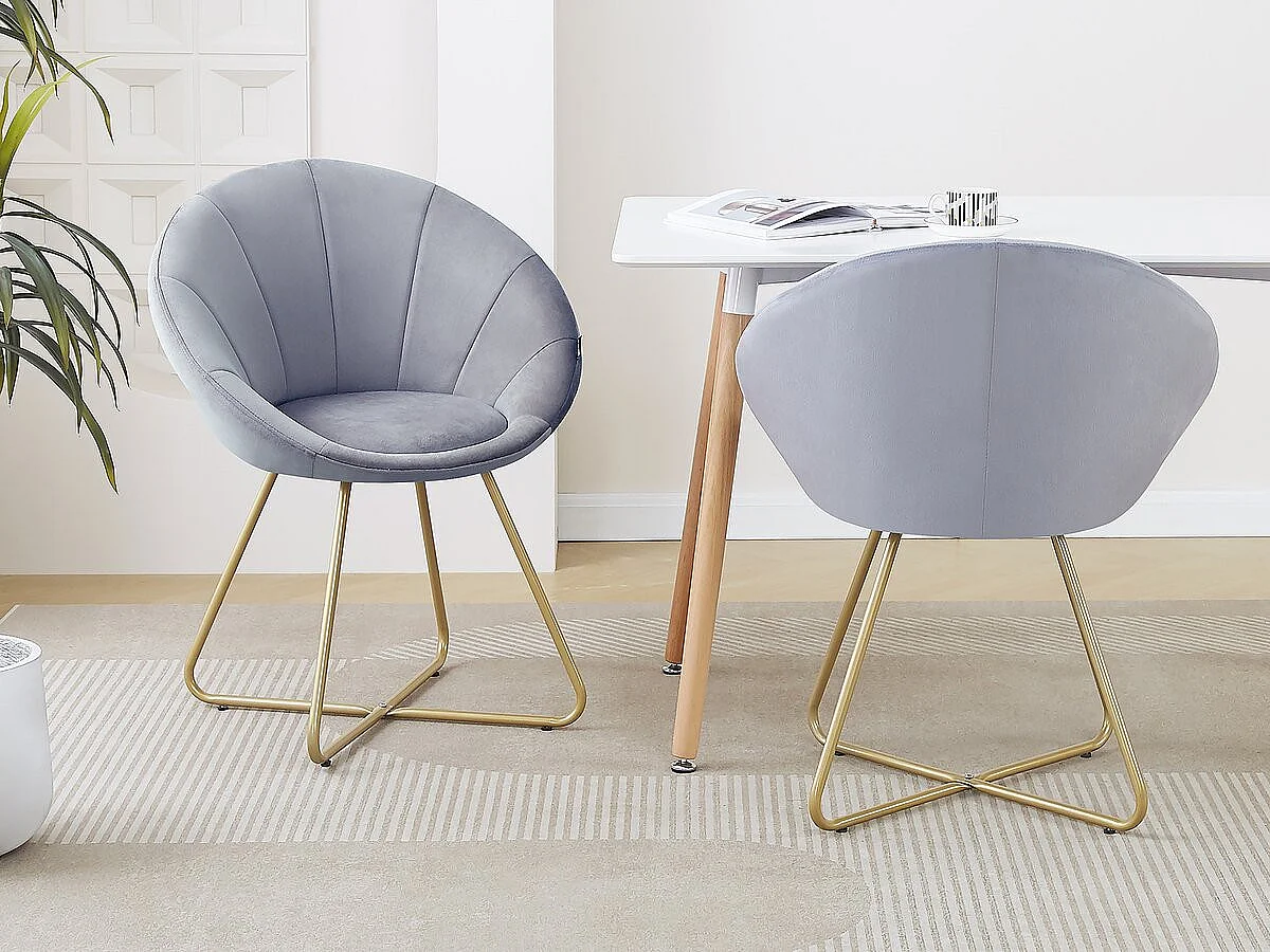 Set med 2 Sammet Matstolar "Rosalie" - Grå, Modern Design, Bekväma, 120 kg Kapacitet
