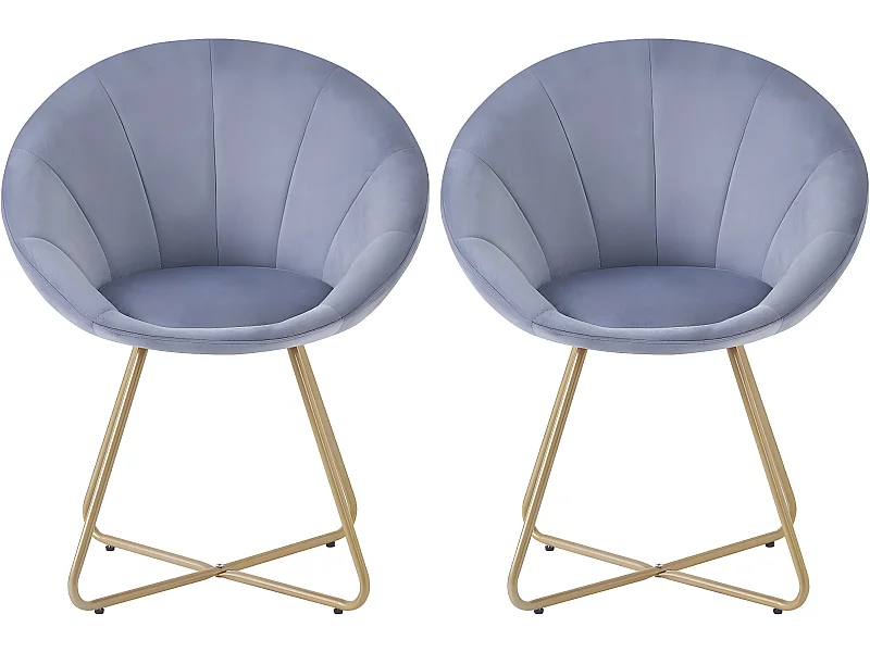 Lot de 2 chaises de la salle a manger en velours "Rosalie" - Gris