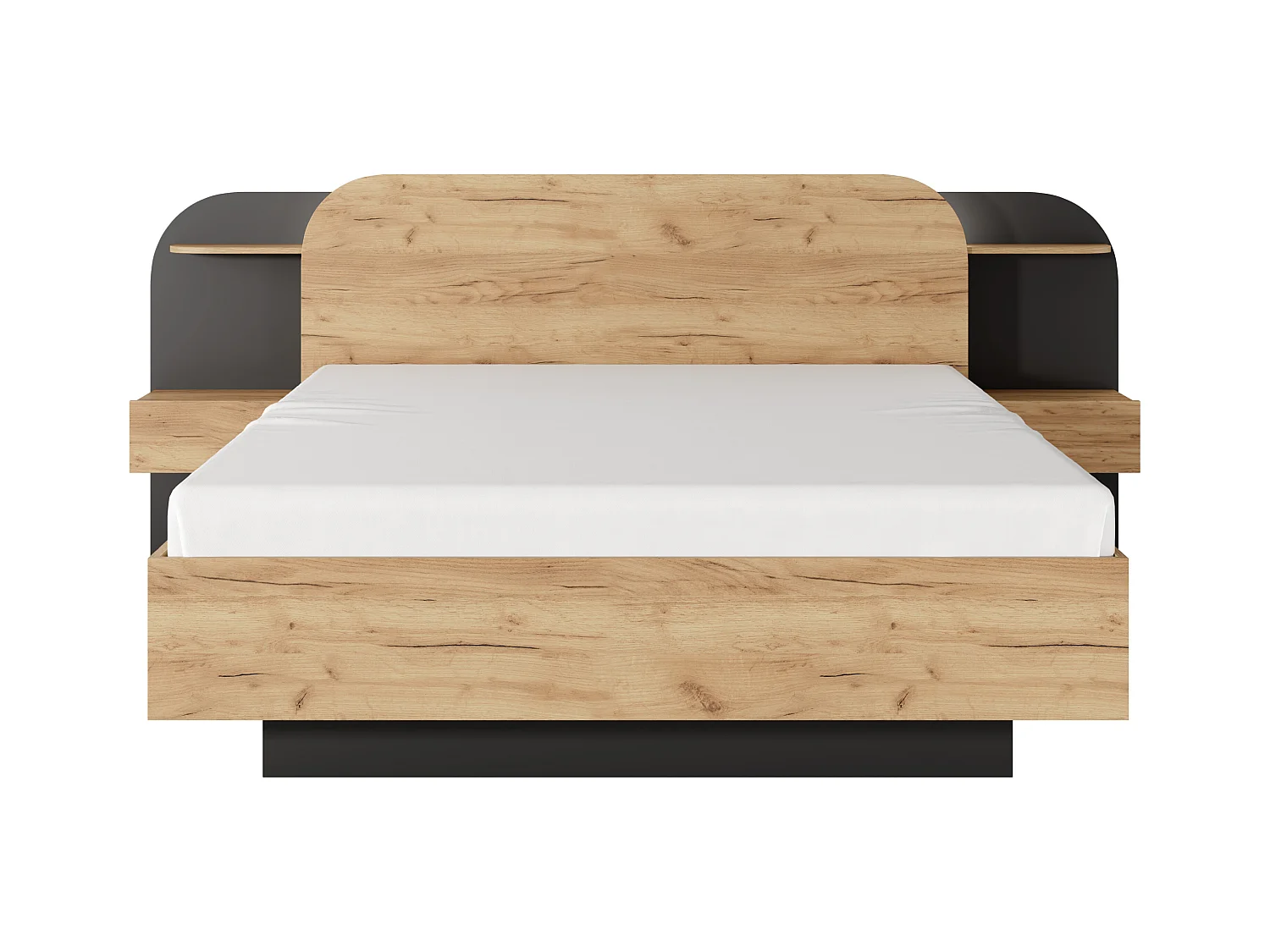 Lit coffre avec chevets 160 x 200 cm - Avec LEDs - Coloris : Naturel et noir + Matelas - JUVISIA