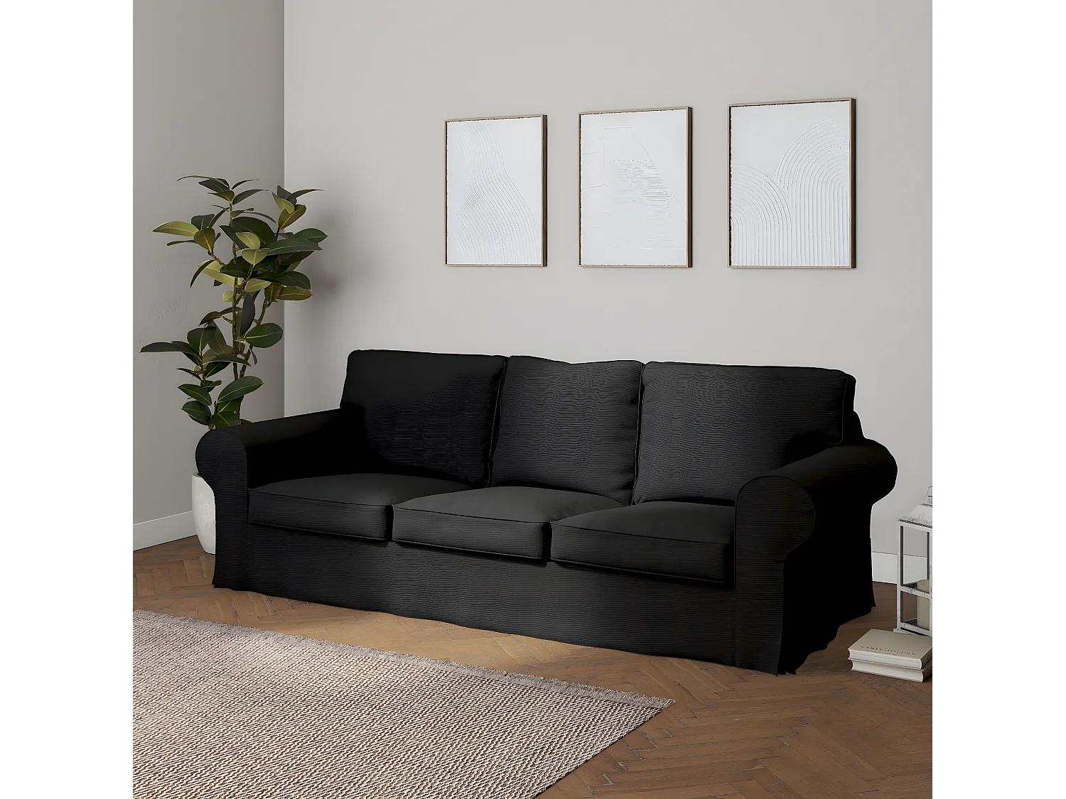 Bezug für Ektorp 3-Sitzer Sofa nicht ausklappbar, Etna, schwarz