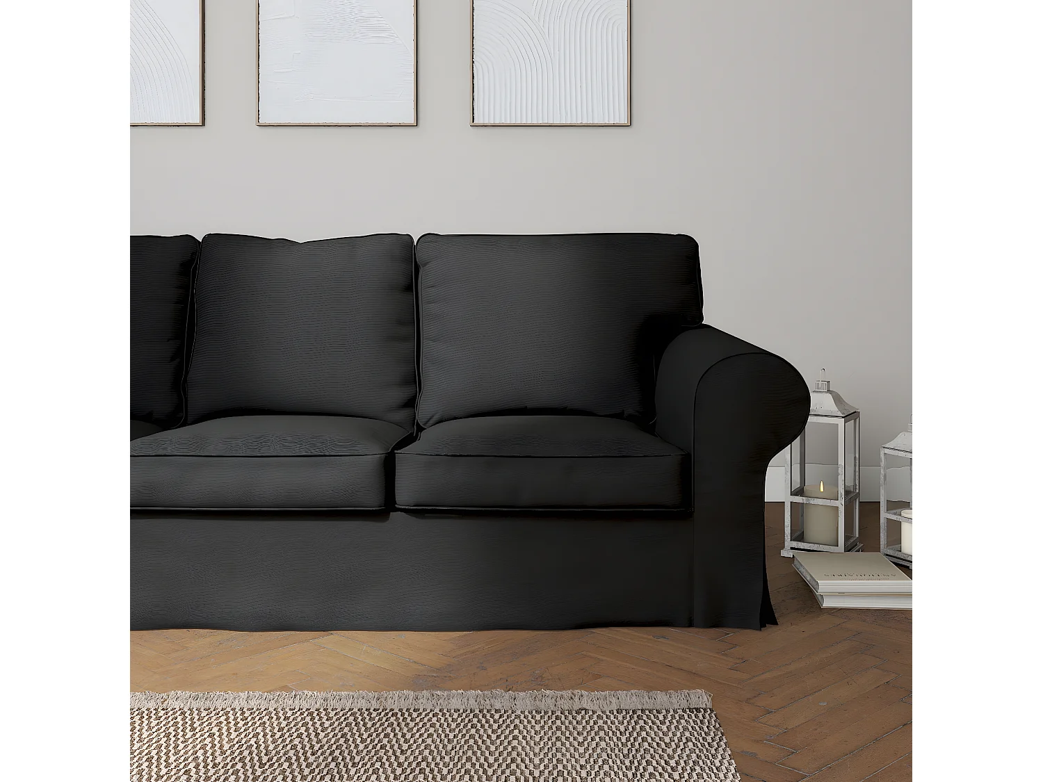 Bezug für Ektorp 3-Sitzer Sofa nicht ausklappbar, Etna, schwarz