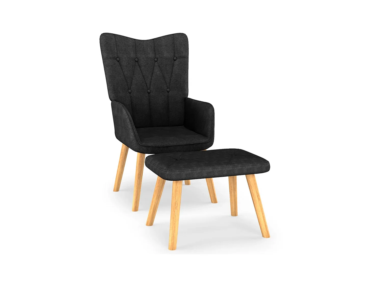 Chaise de relaxation avec tabouret Noir Tissu