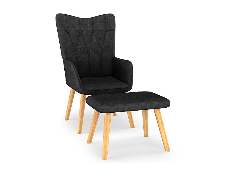 Chaise de relaxation avec tabouret Noir Tissu