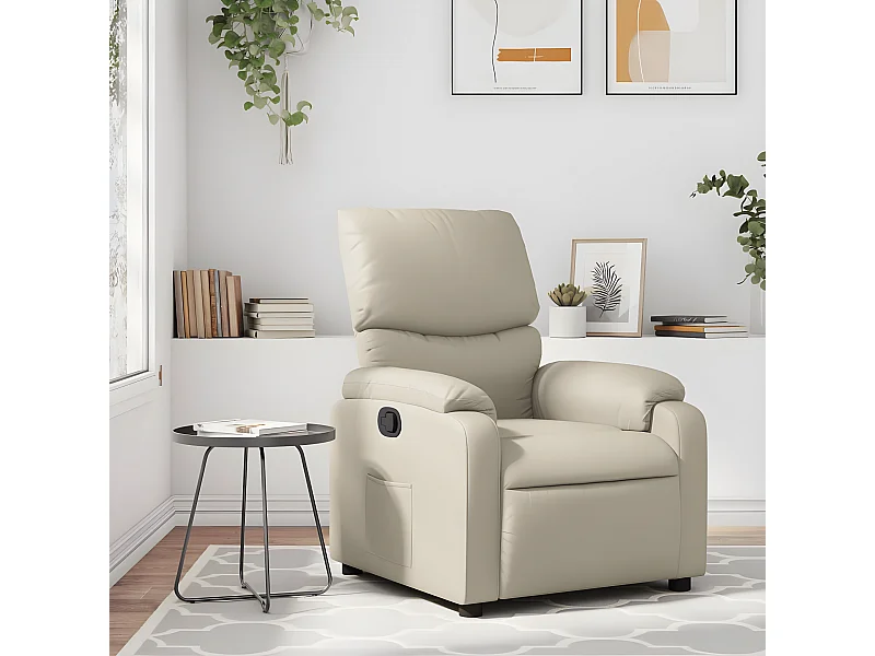 Poltrona reclinabile in ecopelle color crema
