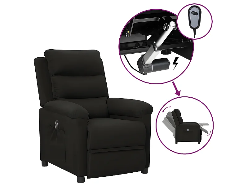 Sillón reclinable eléctrico de tela negra