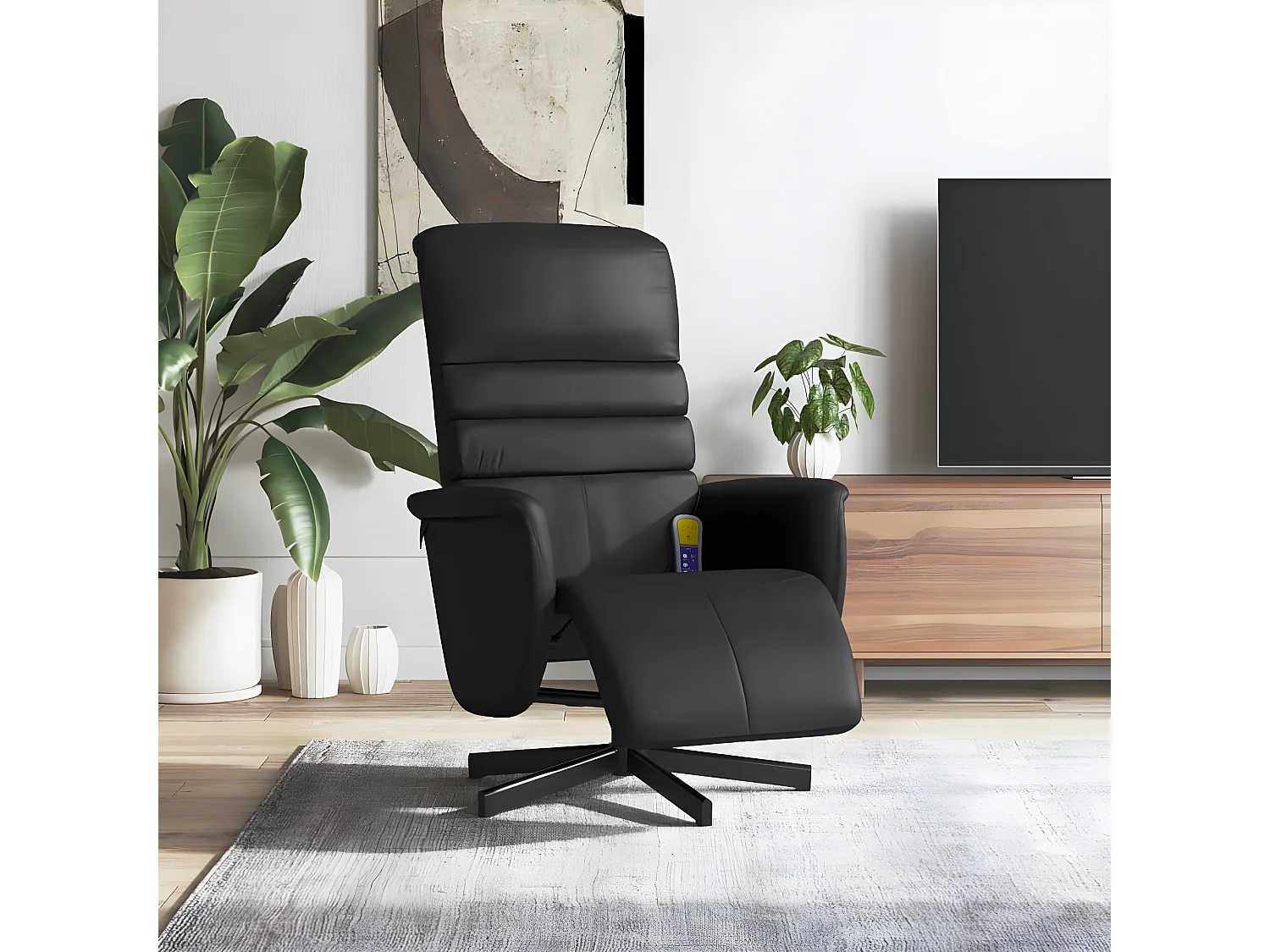 Massagefauteuil met voetsteun van zwart kunstleer