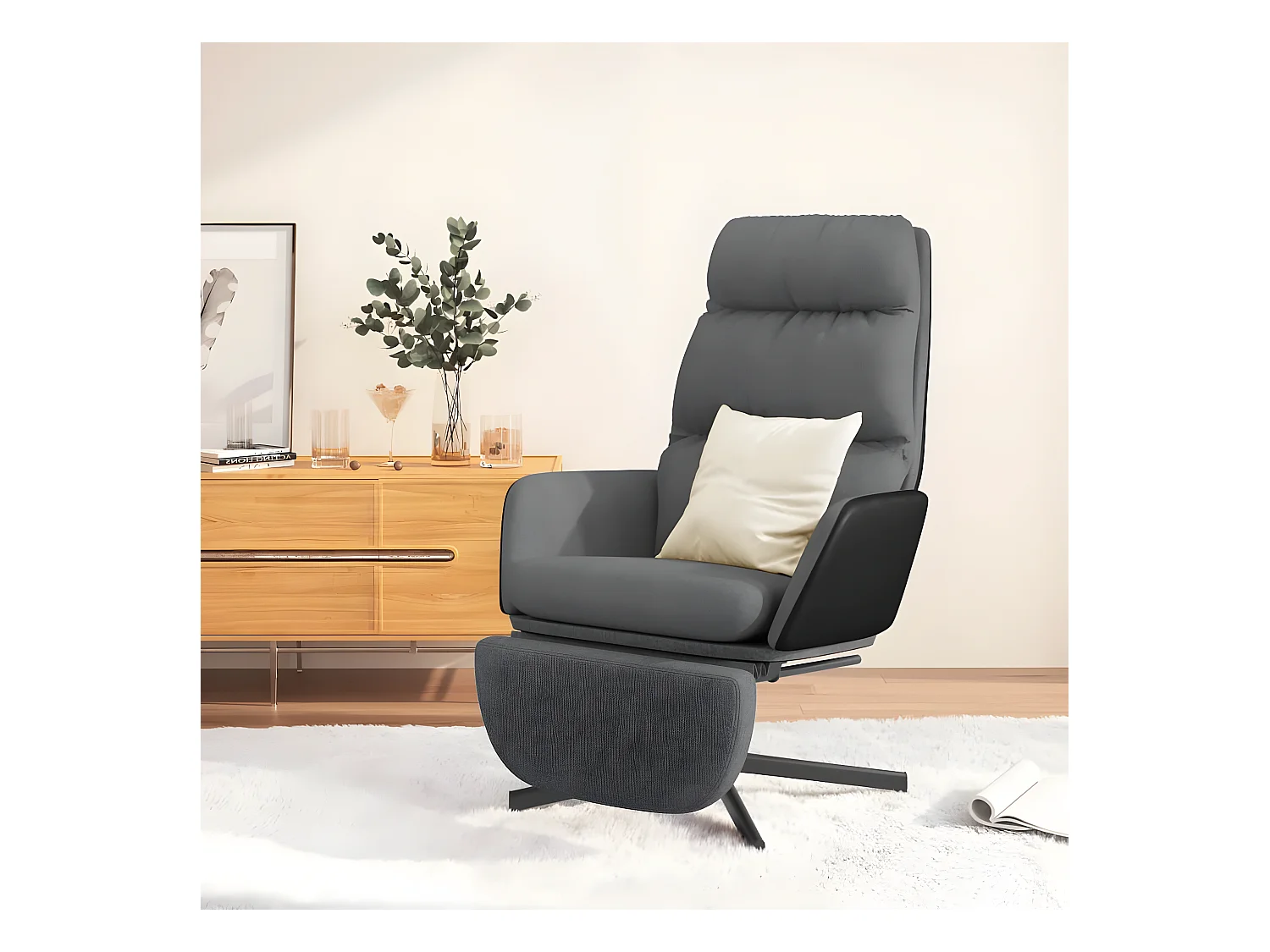 Chaise de relaxation avec repose-pied Gris clair Tissu