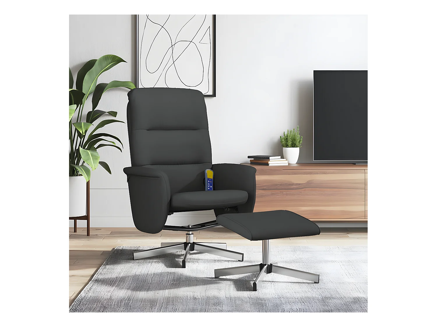 Fauteuil de massage inclinable avec repose-pied noir tissu