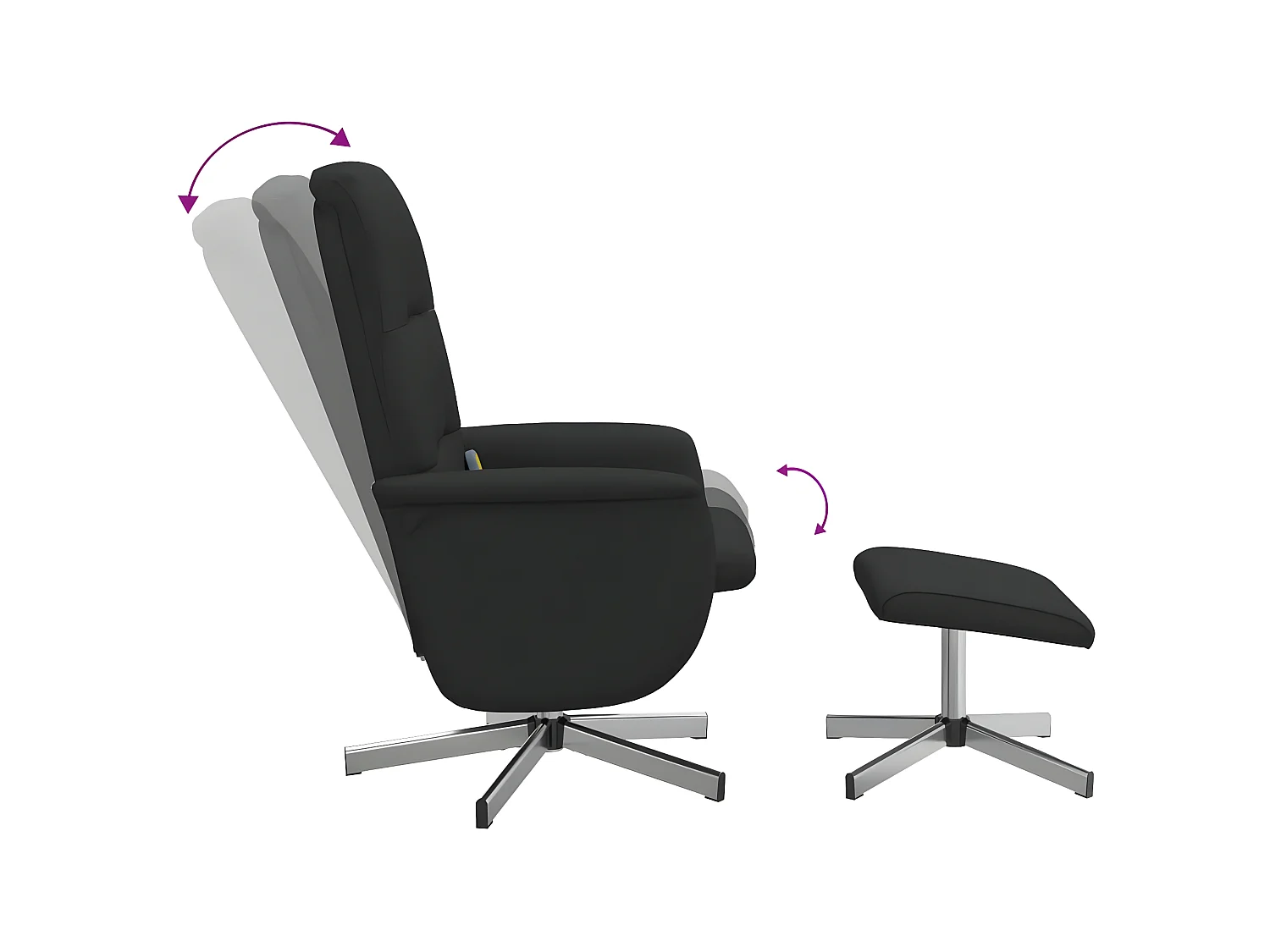 Liggende massagestoel met zwarte stoffen voetsteun