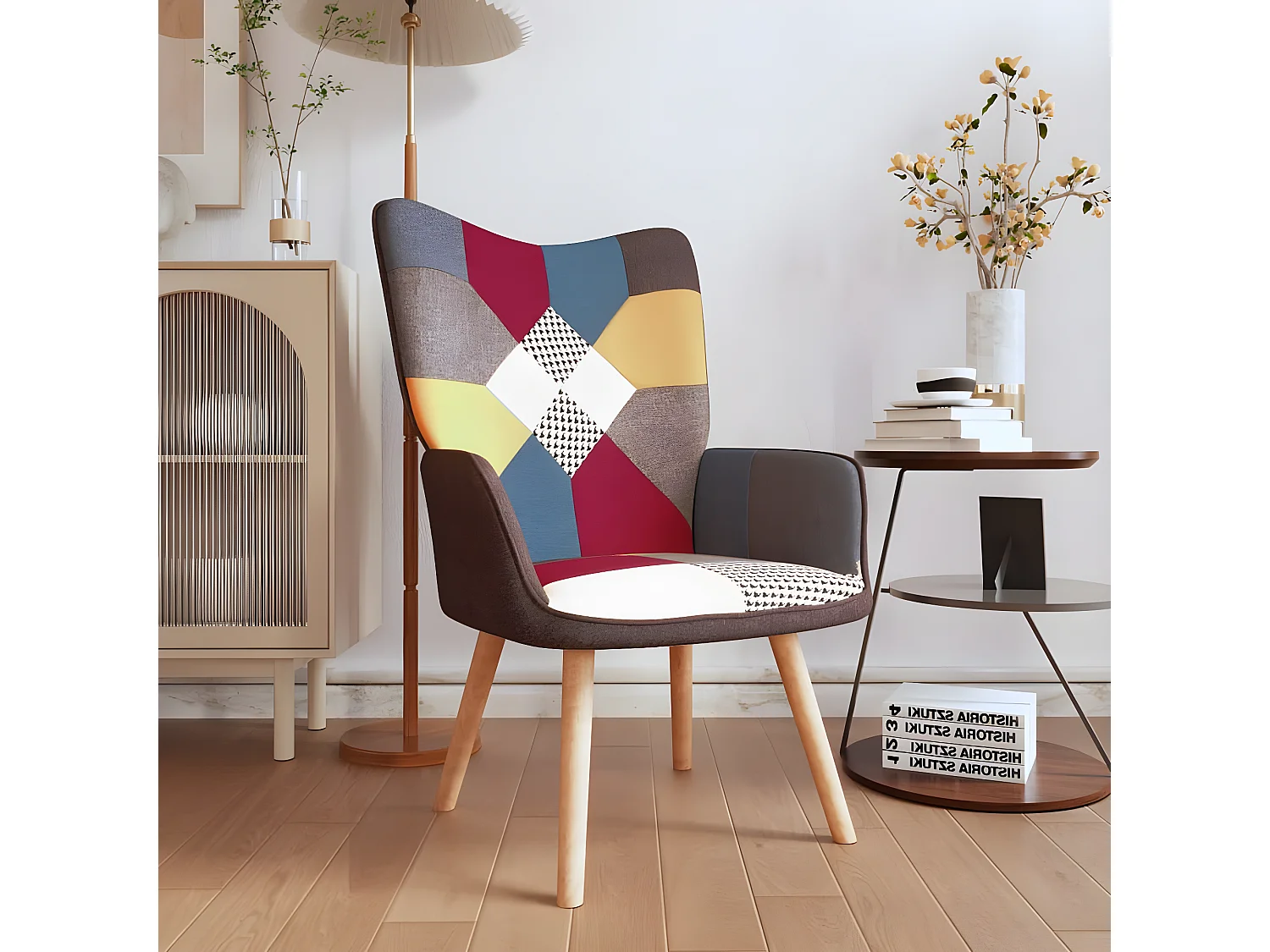 Cadeira de relaxamento em tecido patchwork