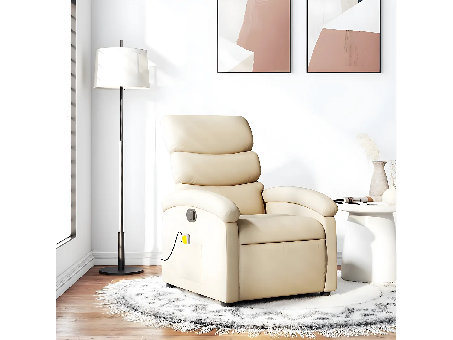 Sillón de masaje reclinable de tela color crema