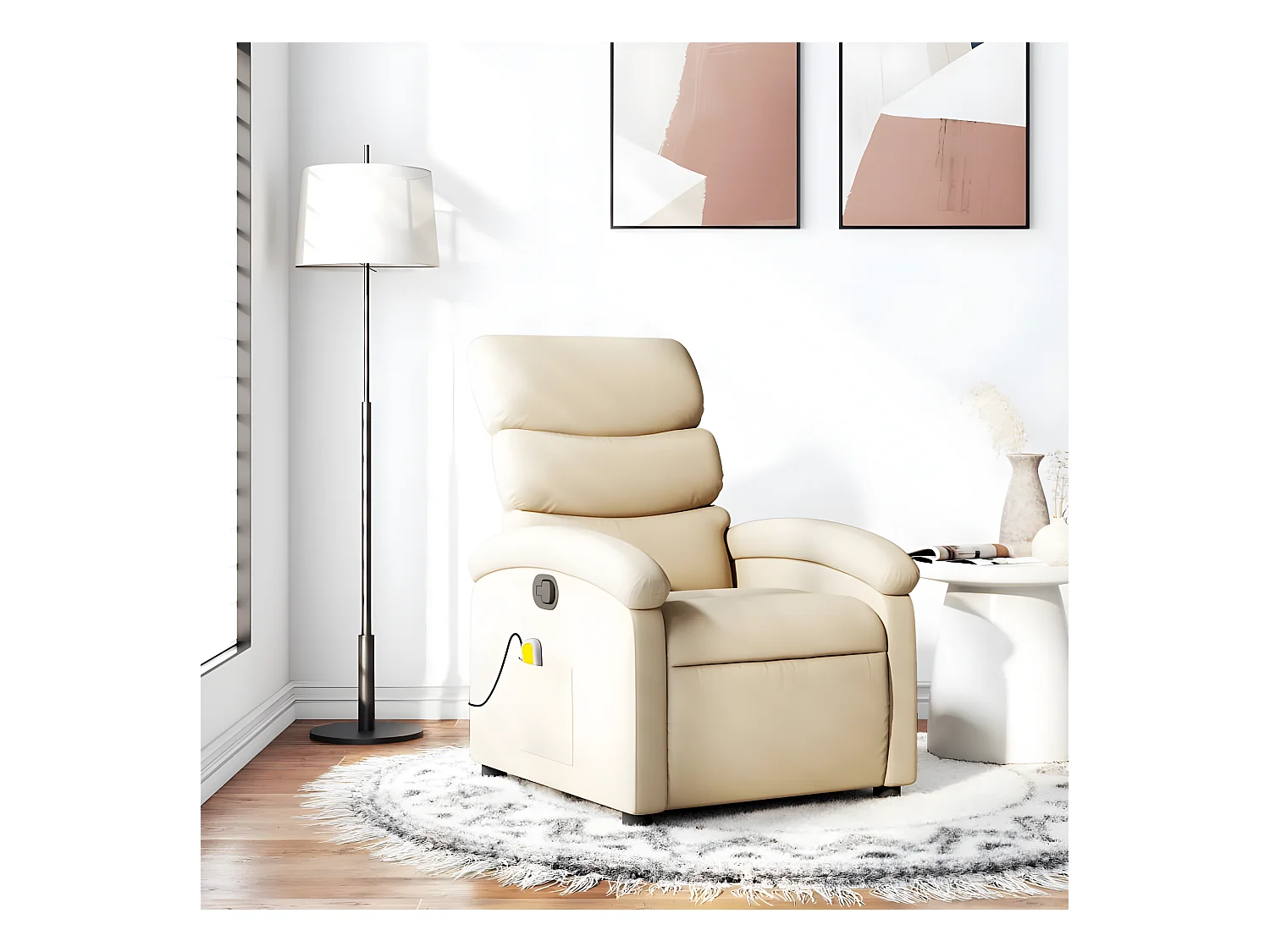 Fauteuil de massage inclinable Crème Tissu