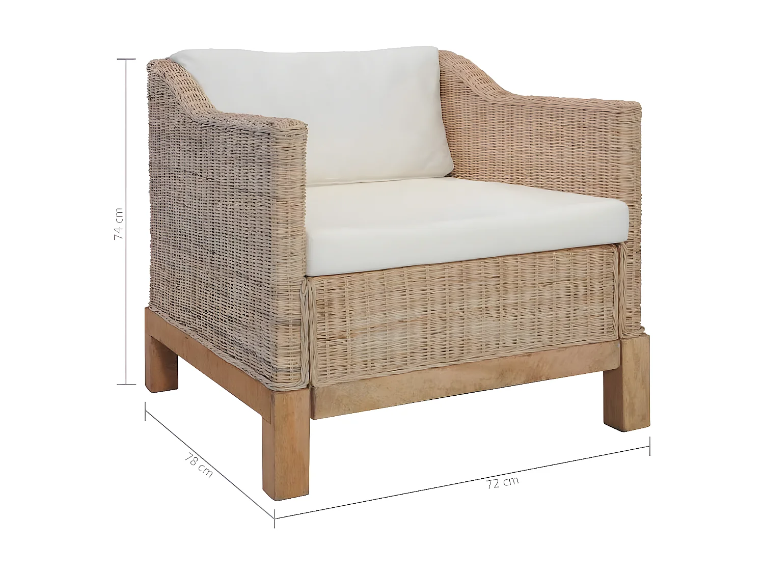 Fauteuil avec coussins Rotin naturel
