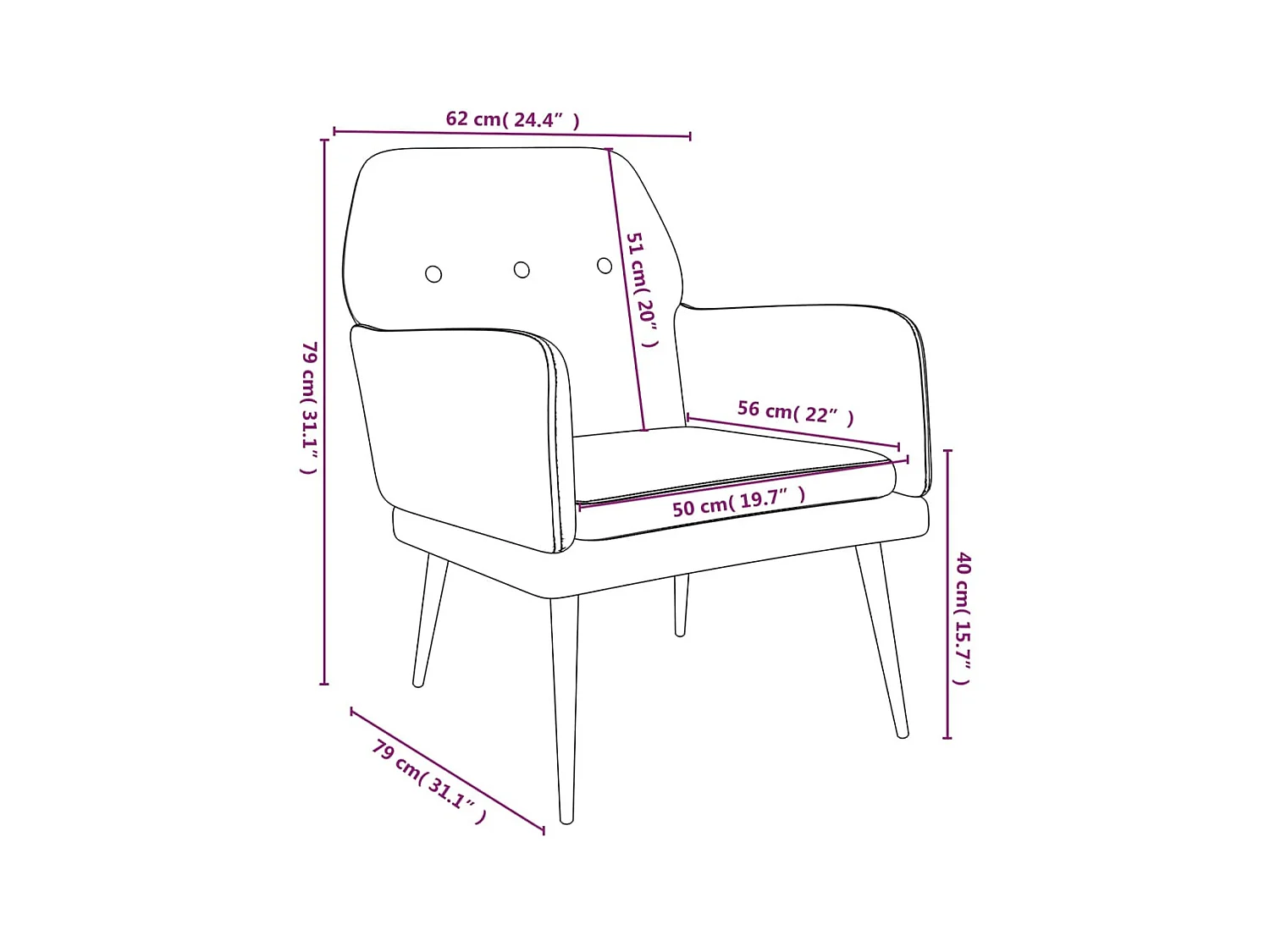 Poltrona Blu 62x79x79 cm Velluto