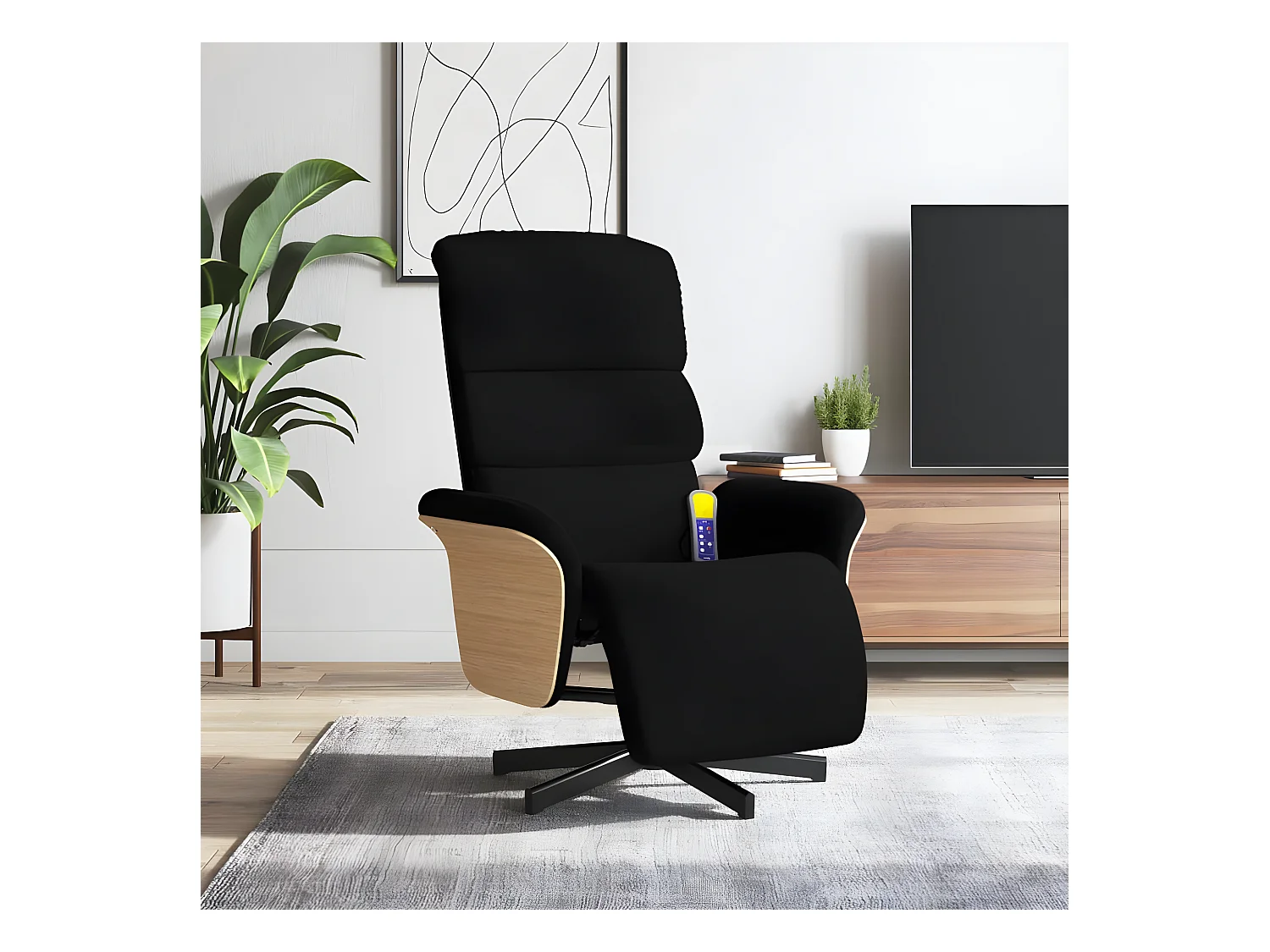 Fauteuil inclinable de massage avec repose-pieds noir tissu