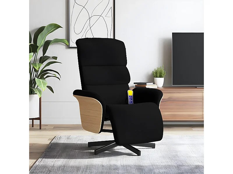 Fauteuil inclinable de massage avec repose-pieds noir tissu