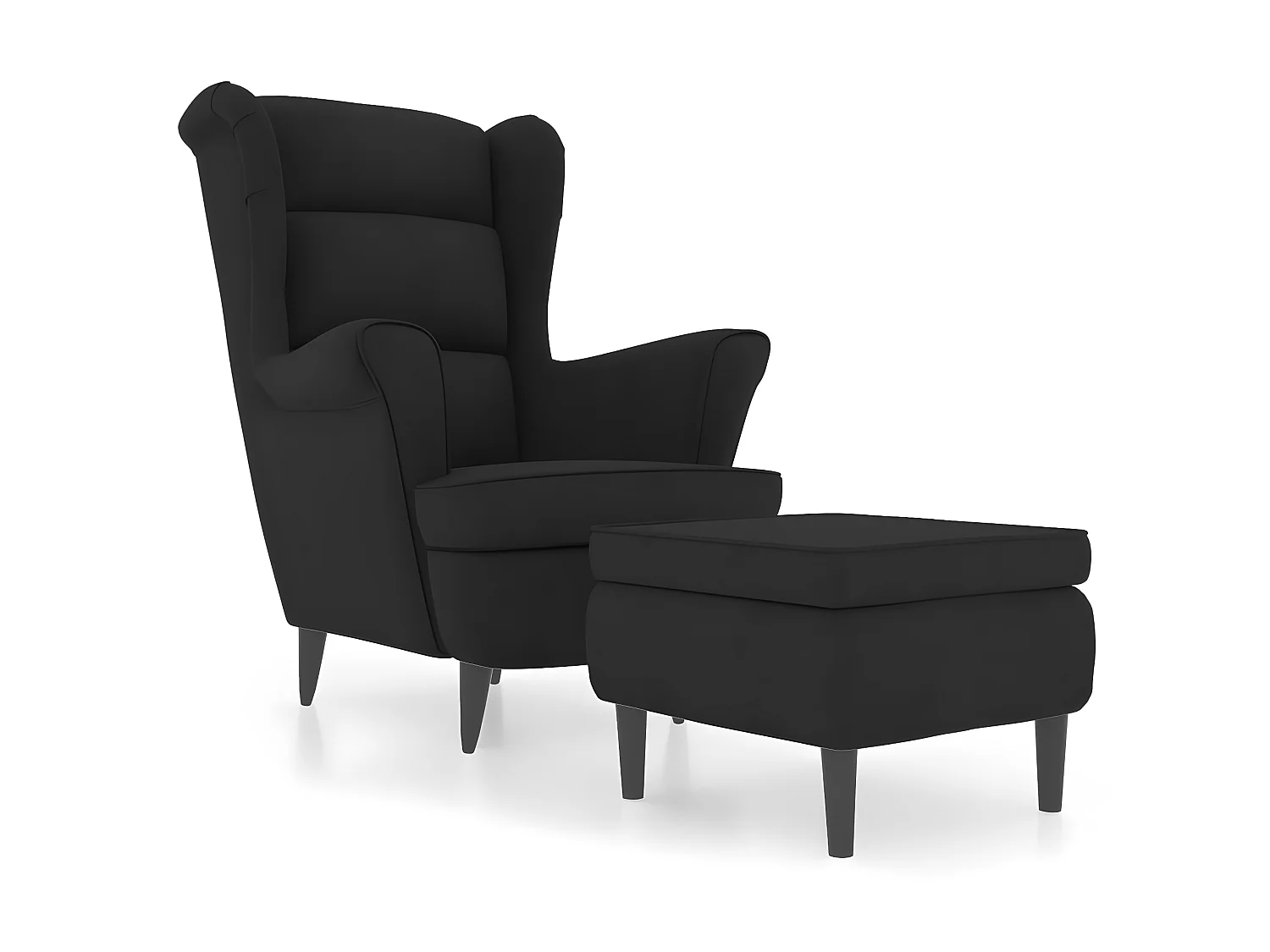 Fauteuil à oreilles avec tabouret noir velours