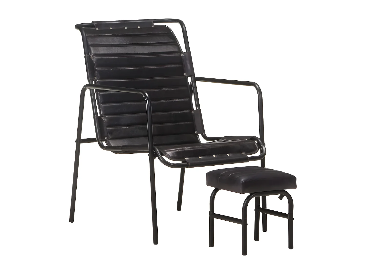 Relaxfauteuil met voetsteun Zwart Echt leer