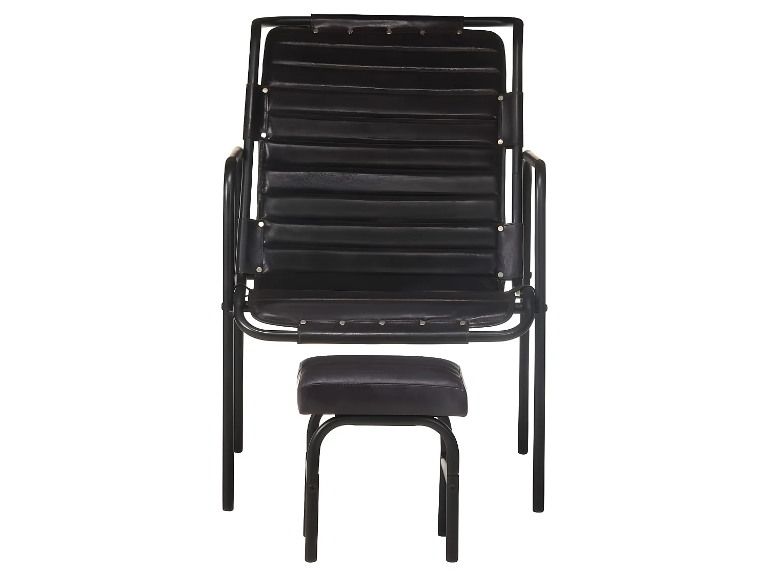 Fauteuil de relaxation avec repose-pied Noir Cuir véritable