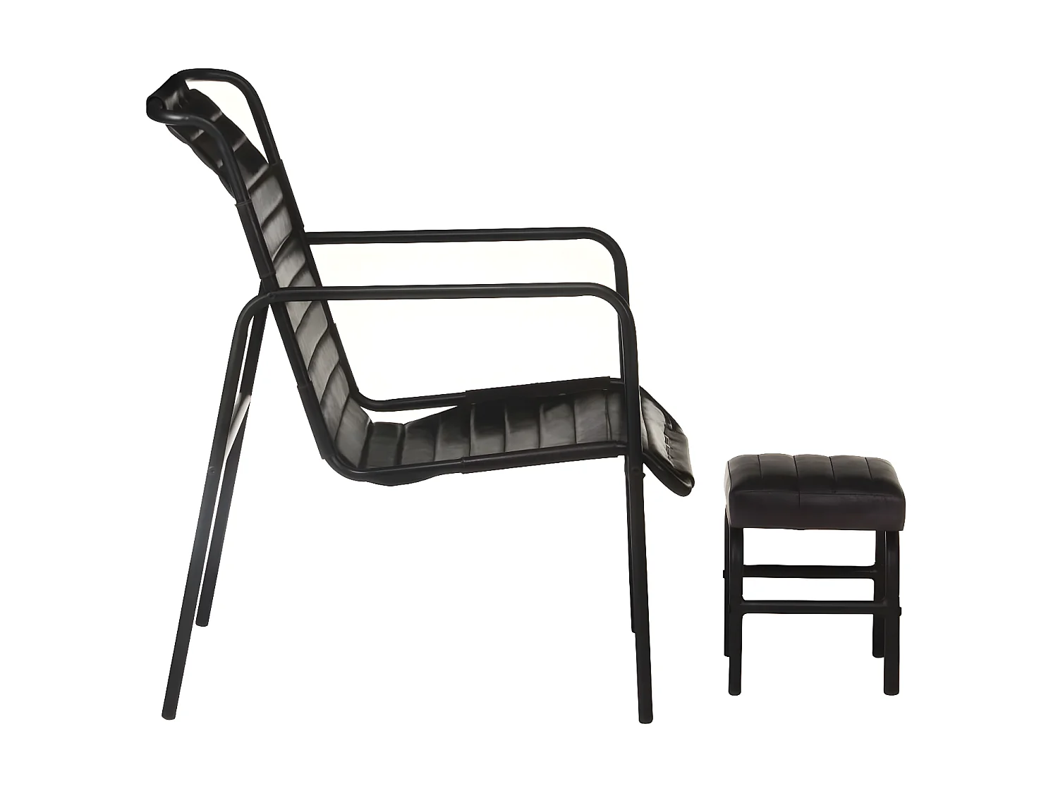 Fauteuil de relaxation avec repose-pied Noir Cuir véritable