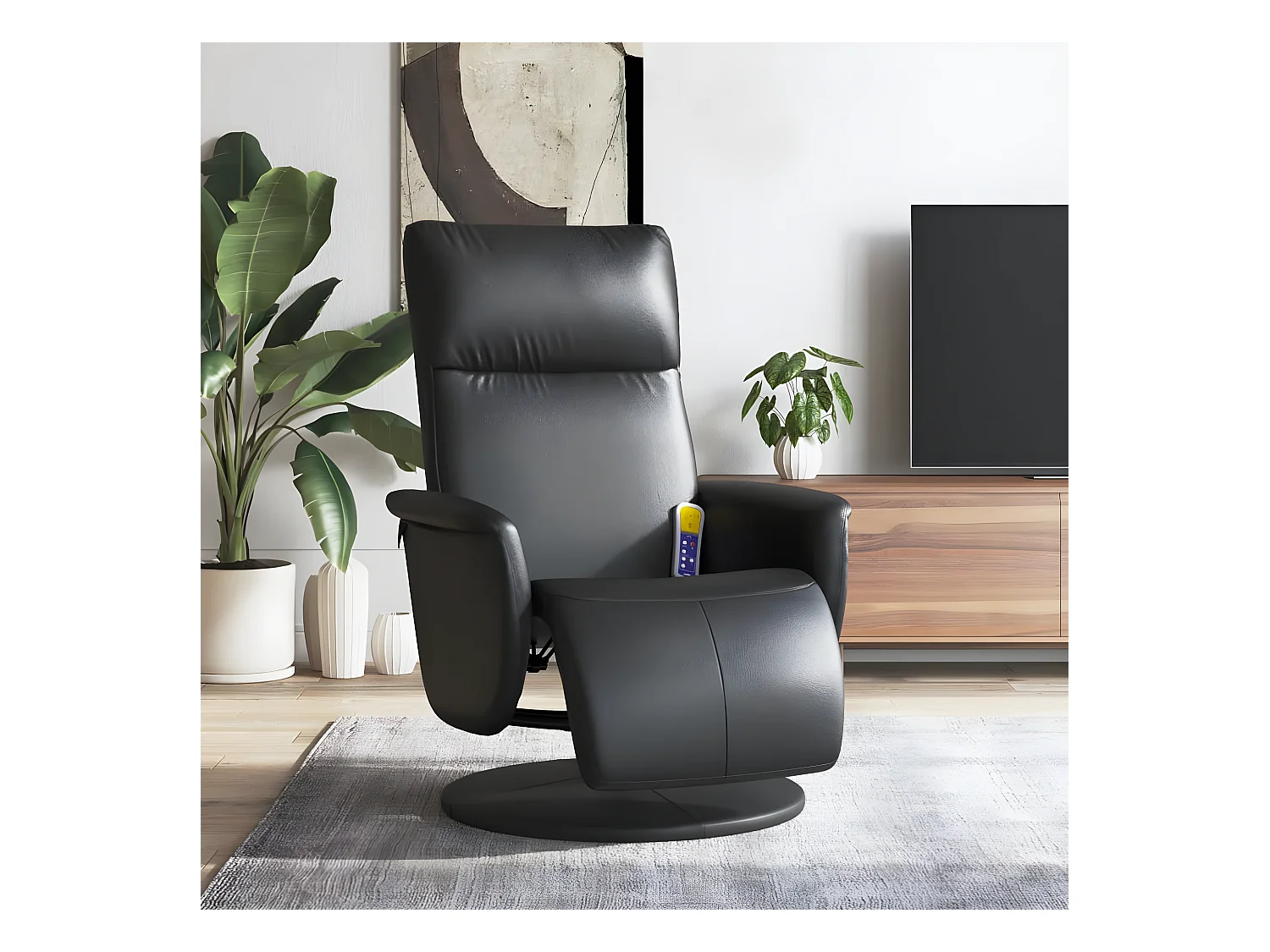 Fauteuil inclinable de massage repose-pieds noir similicuir