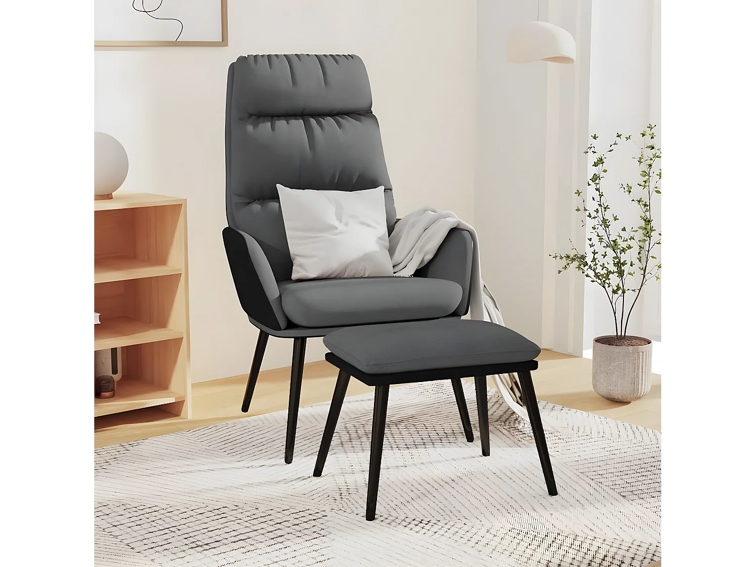 Chaise de relaxation avec tabouret Gris clair Tissu similicuir