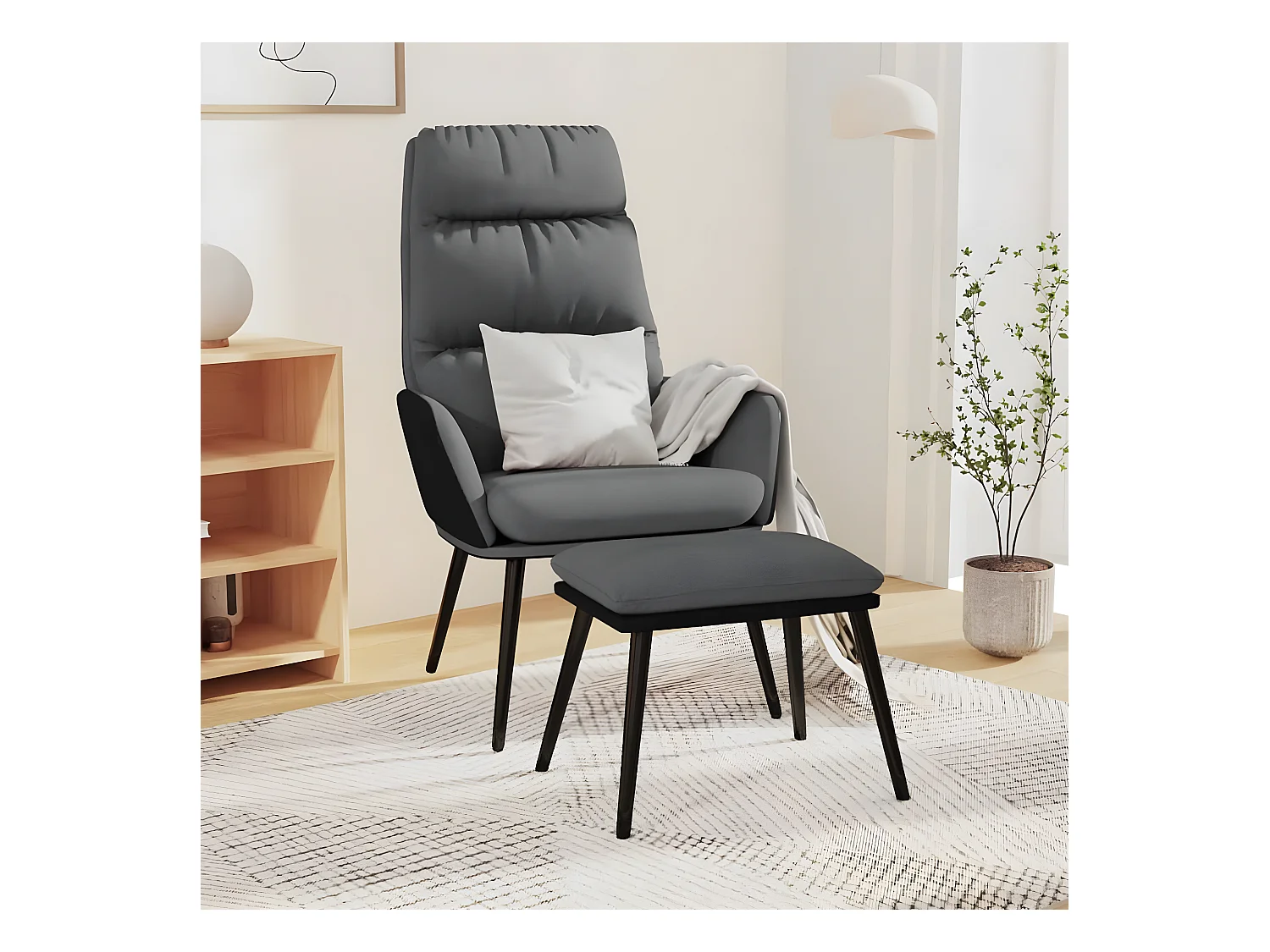 Relaxsessel mit Hocker Hellgrauer Kunstlederstoff