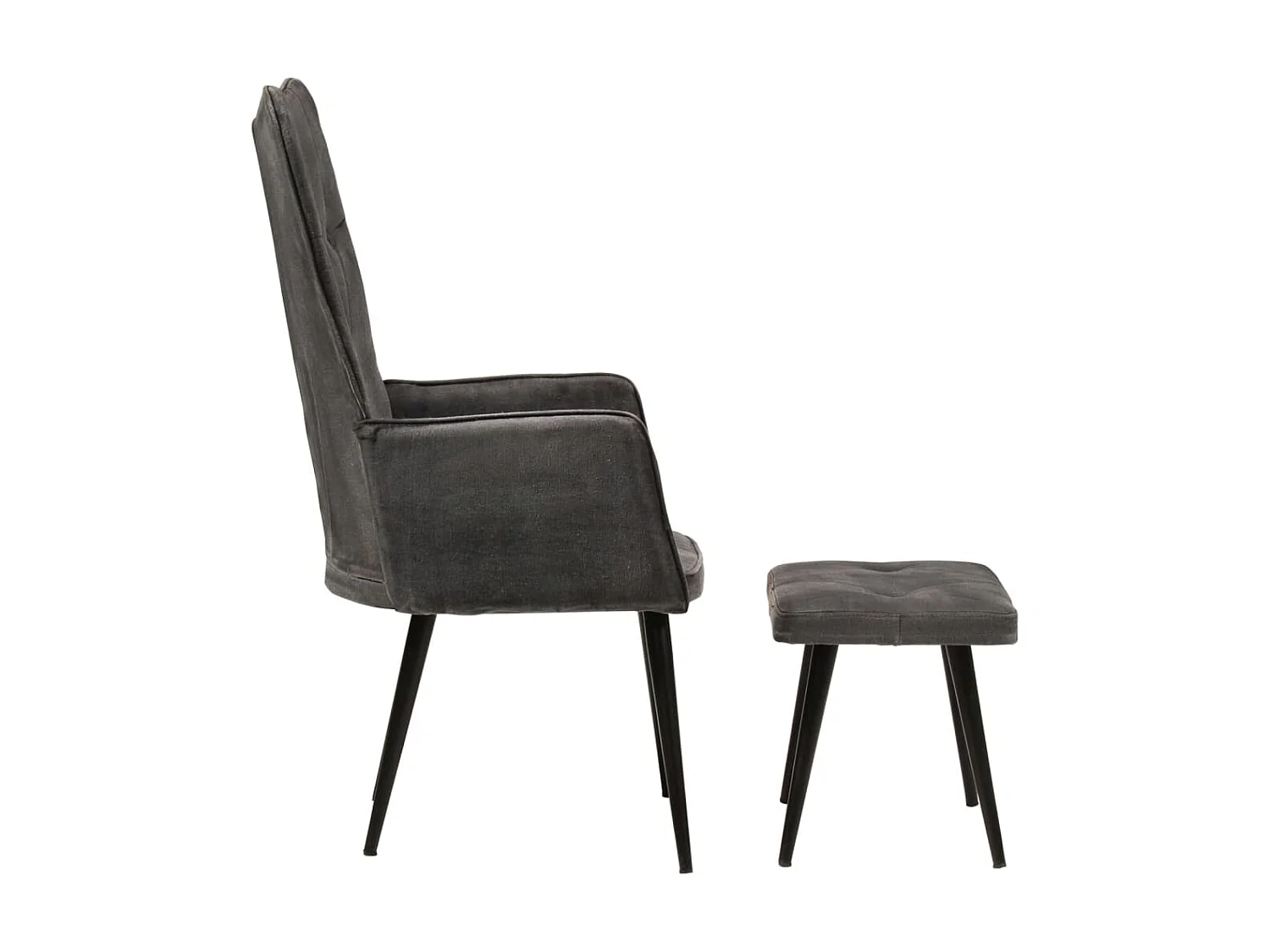 Wingback stoel met voetsteun Zwart vintage canvas