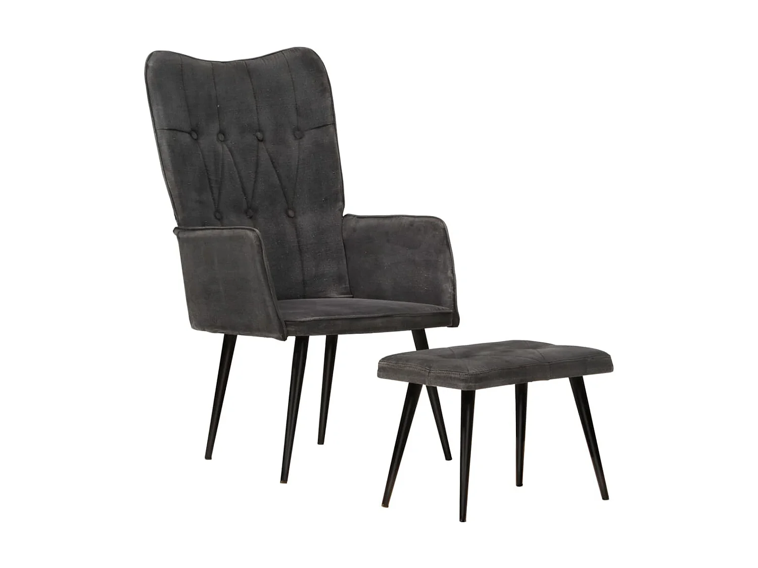 Wingback stoel met voetsteun Zwart vintage canvas