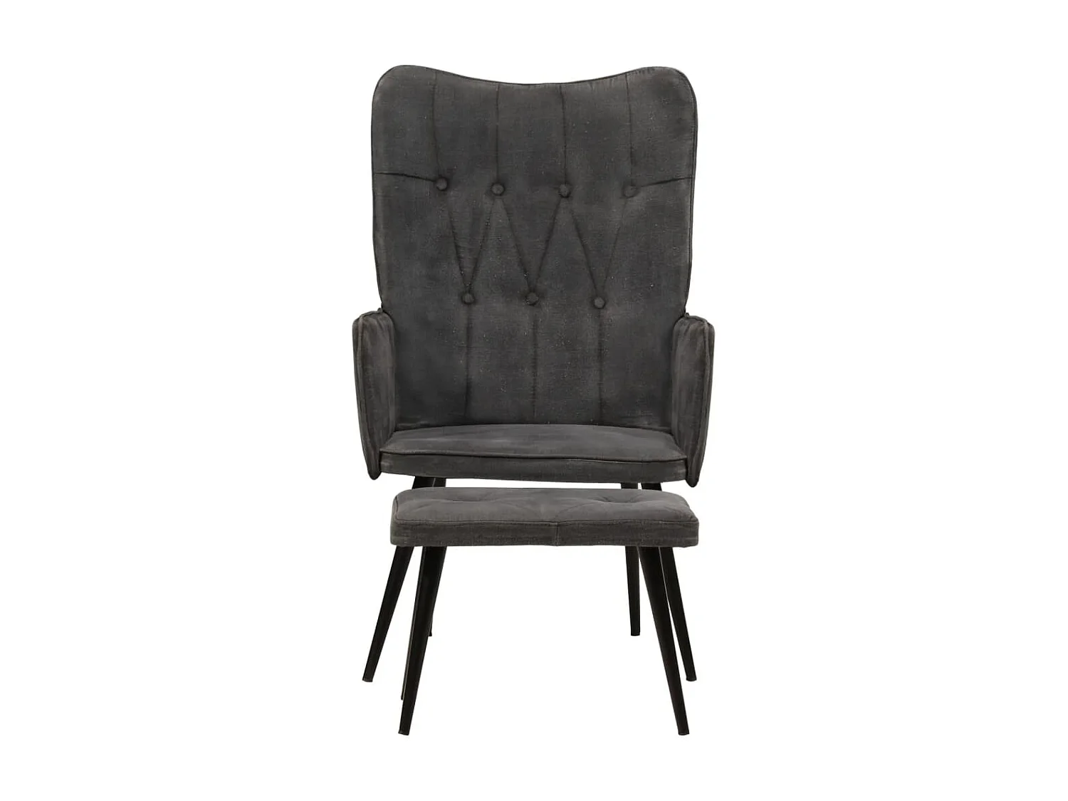 Chaise à oreilles avec repose-pied Noir vintage Toile