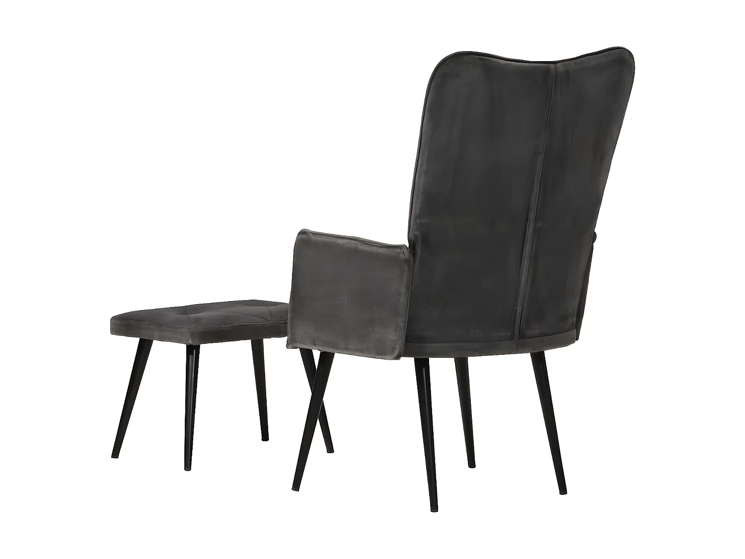 Chaise à oreilles avec repose-pied Noir vintage Toile