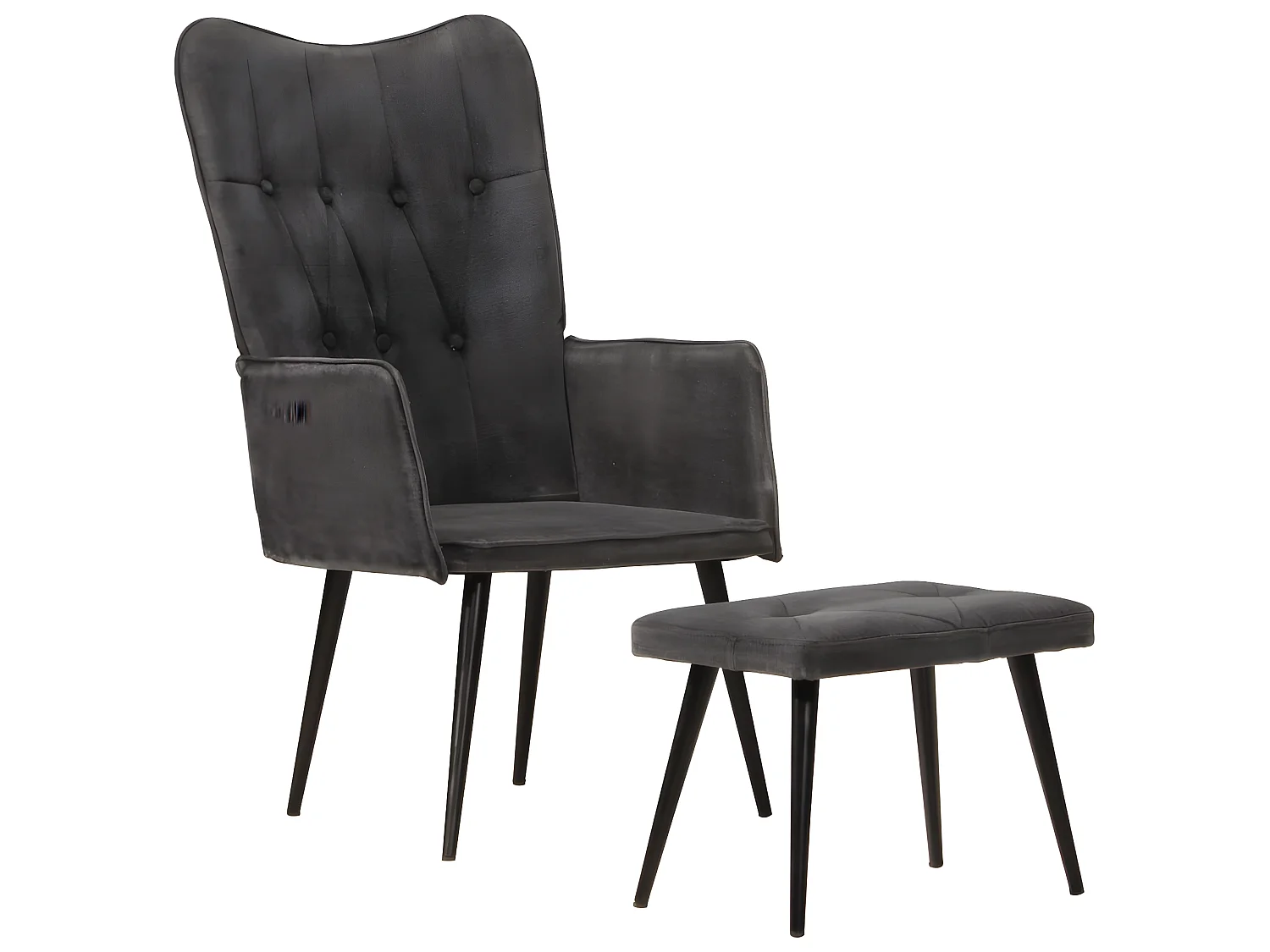 Chaise à oreilles avec repose-pied Noir vintage Toile