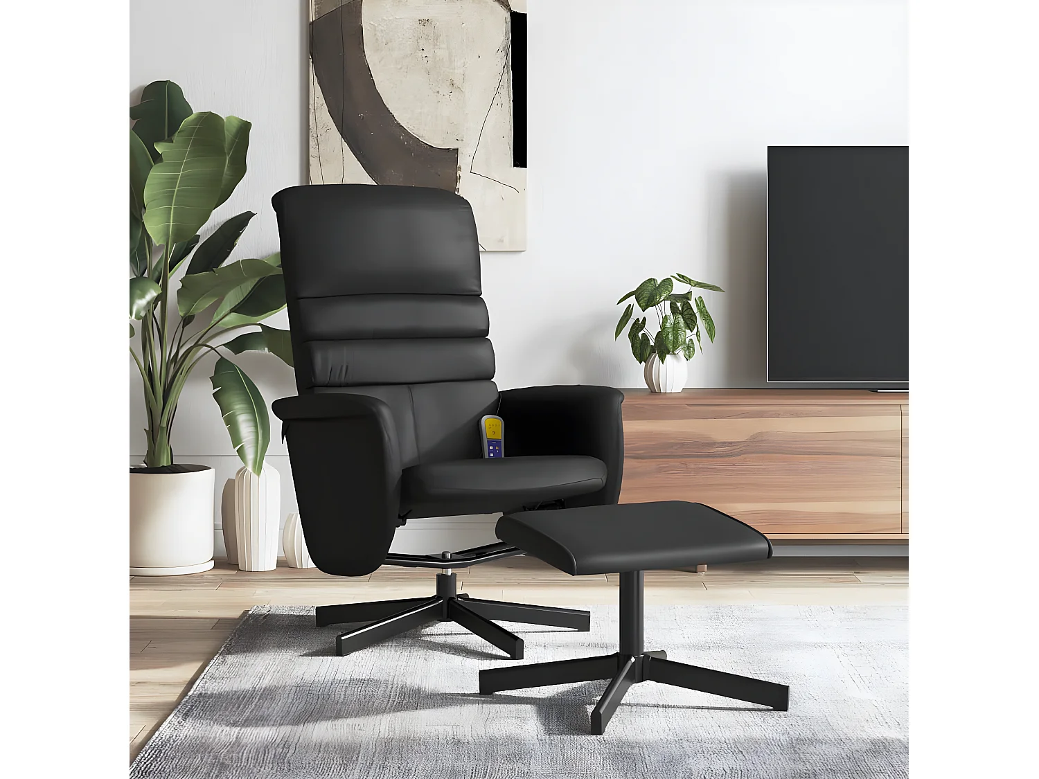Poltrona de massagem reclinável com apoio para os pés em couro sintético preto