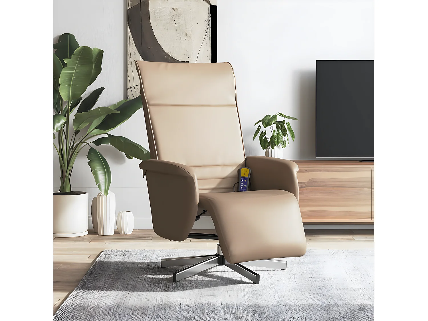 Fauteuil inclinable de massage repose-pieds cappuccino