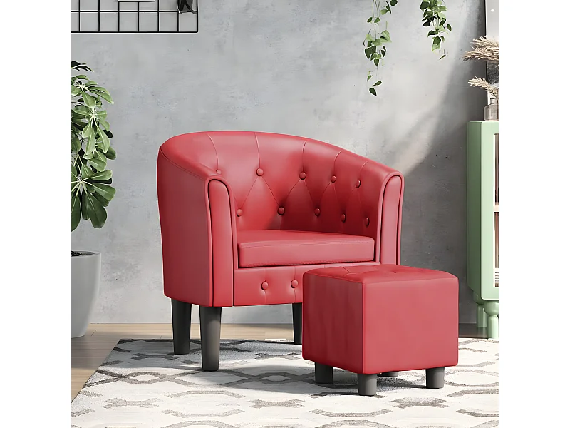 Poltrona trasformabile con poggiapiedi in ecopelle rosso bordeaux