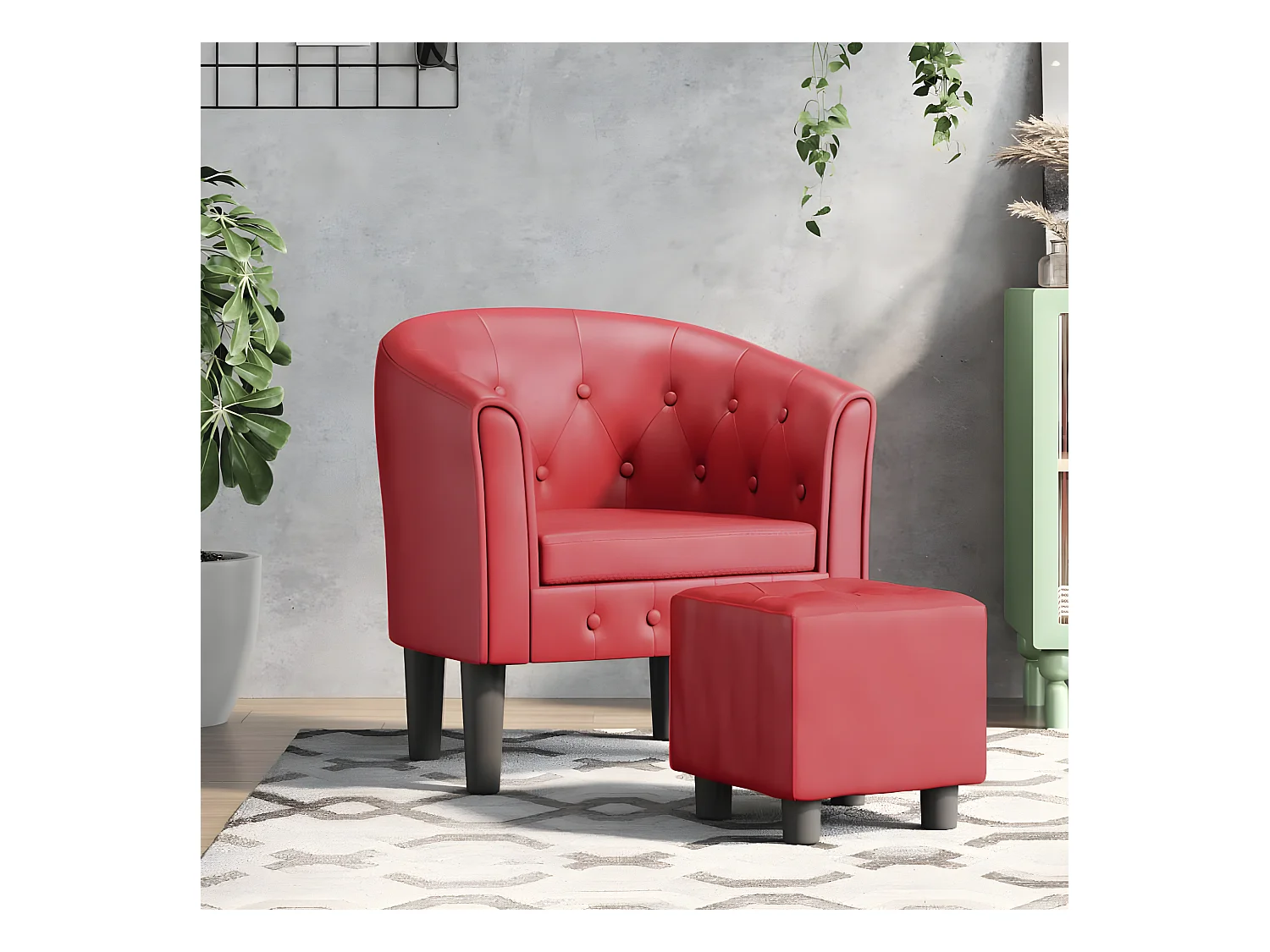 Fauteuil cabriolet avec repose-pied rouge bordeaux similicuir
