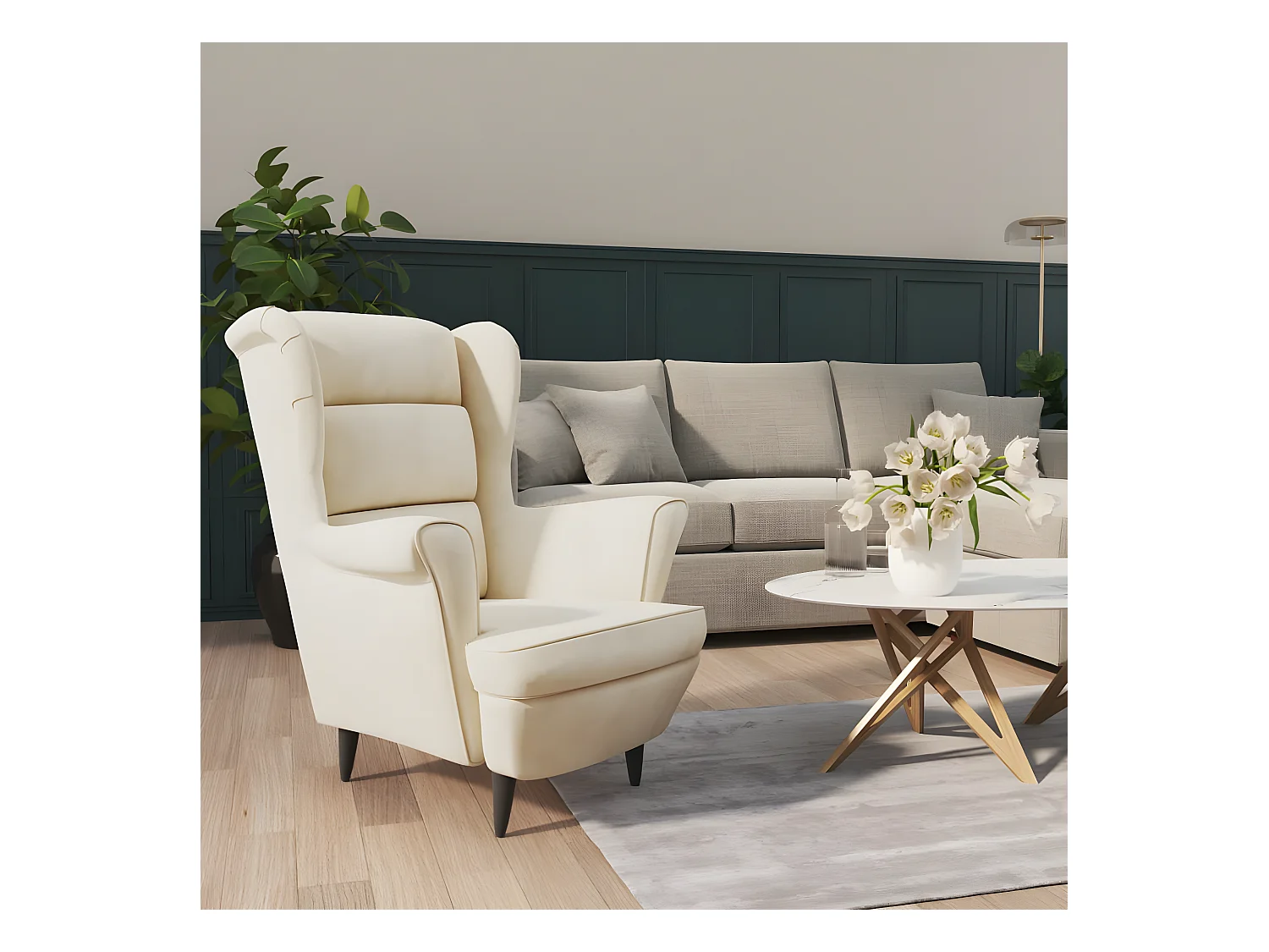 Fauteuil blanc crème velours
