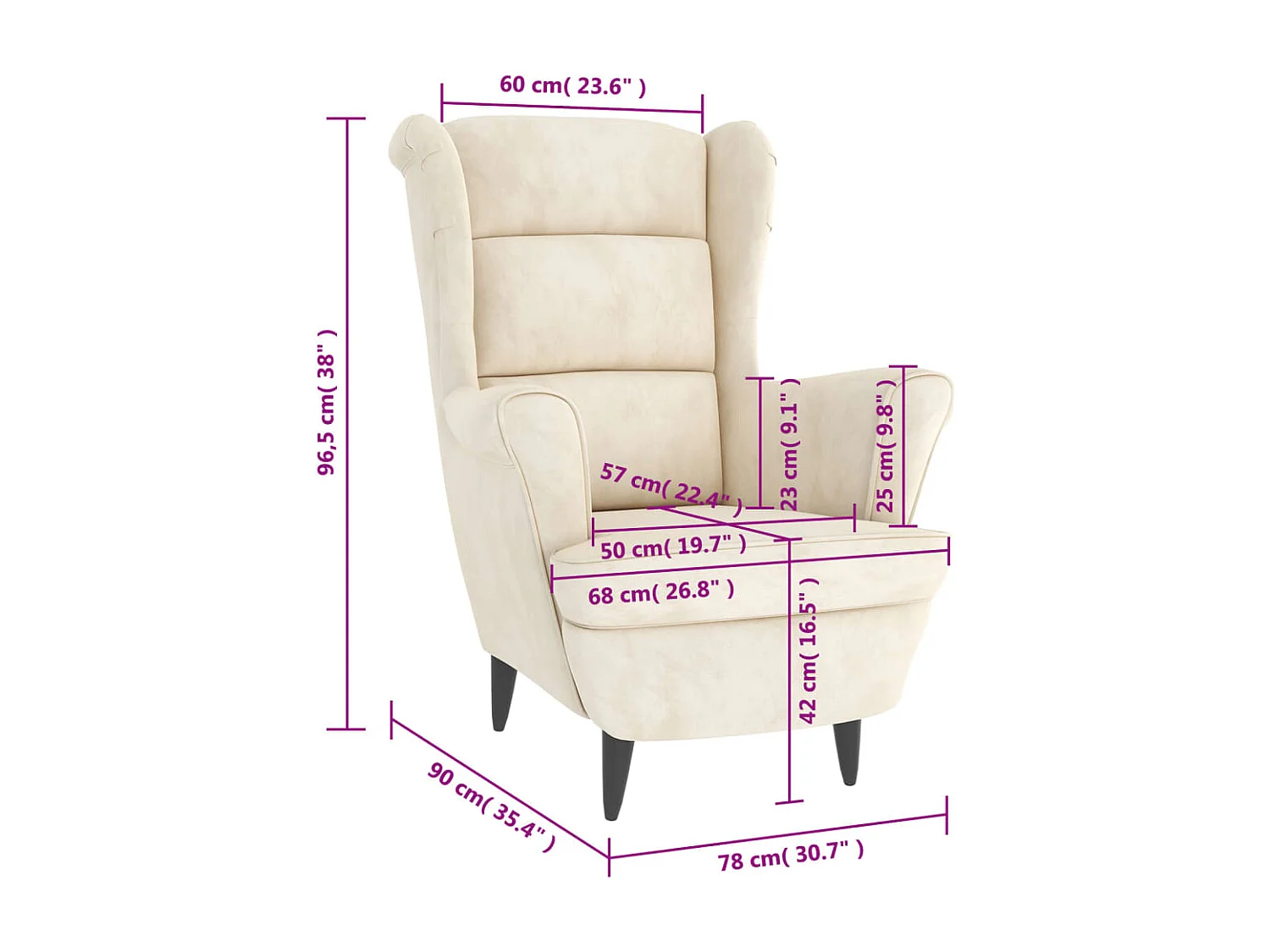 Fauteuil blanc crème velours