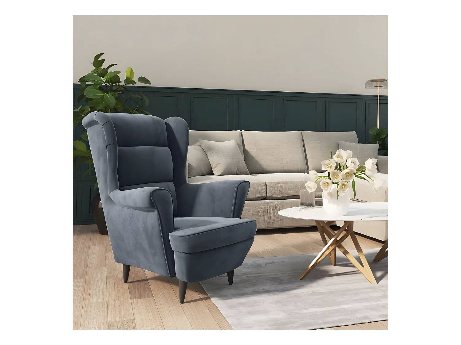 Fauteuil gris foncé velours