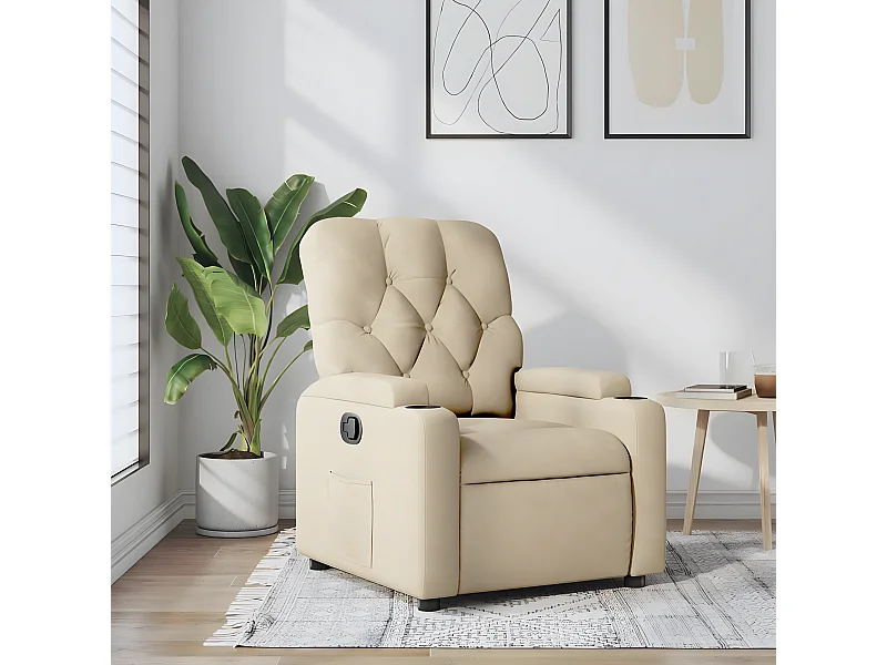 Liegestuhl aus cremefarbenem Stoff