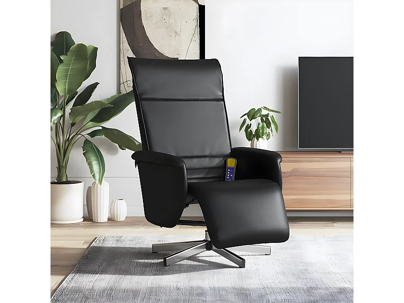 Poltrona de massagem reclinável com apoio para os pés em couro sintético preto