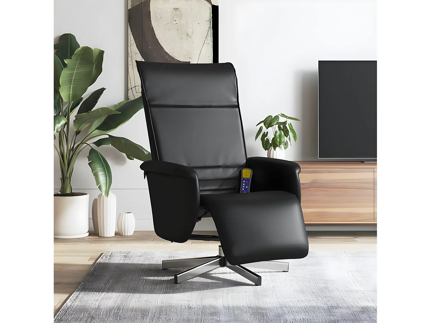 Poltrona de massagem reclinável com apoio para os pés em couro sintético preto